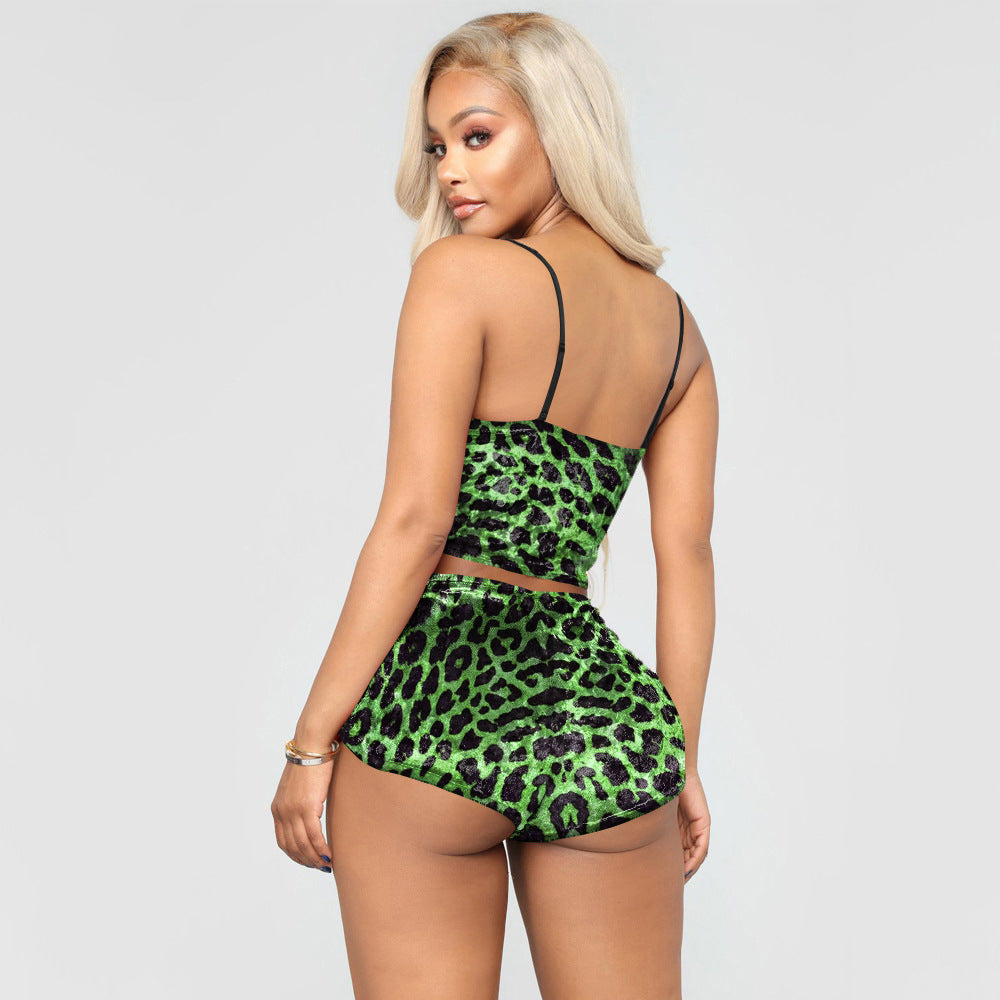 Women summer hollow sexy velvet leopard print two-piece set 12