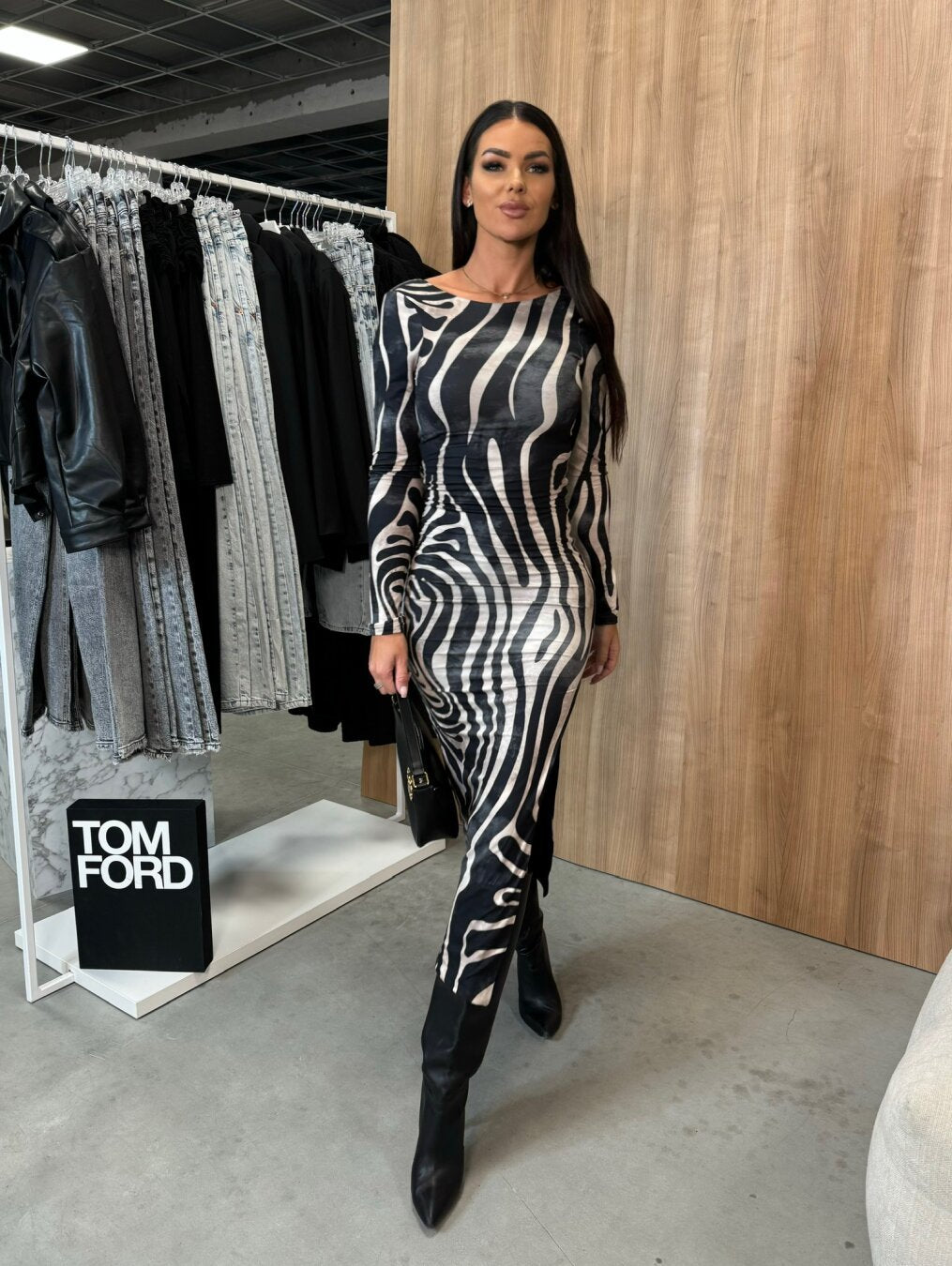 Autumn Street Print Sexy Slit Irregular Dress