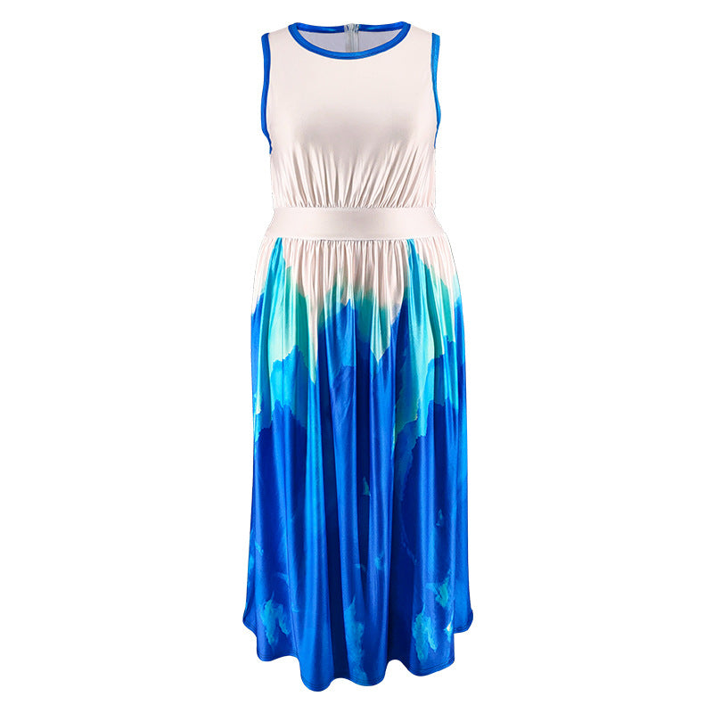 Plus Size Women Sleeveless Round Neck Elegant Dress 5