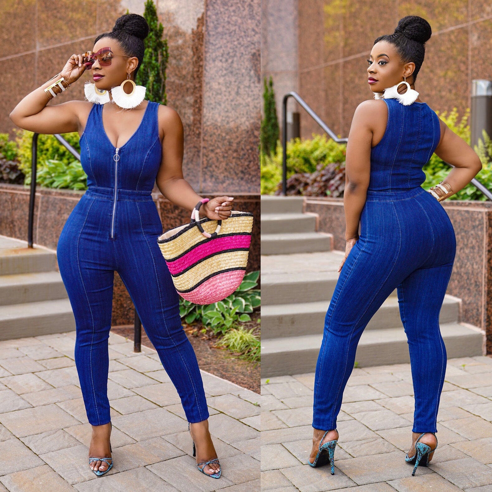 Women Sexy Sleeveless Zipper Slim Denim Jumpsuit
