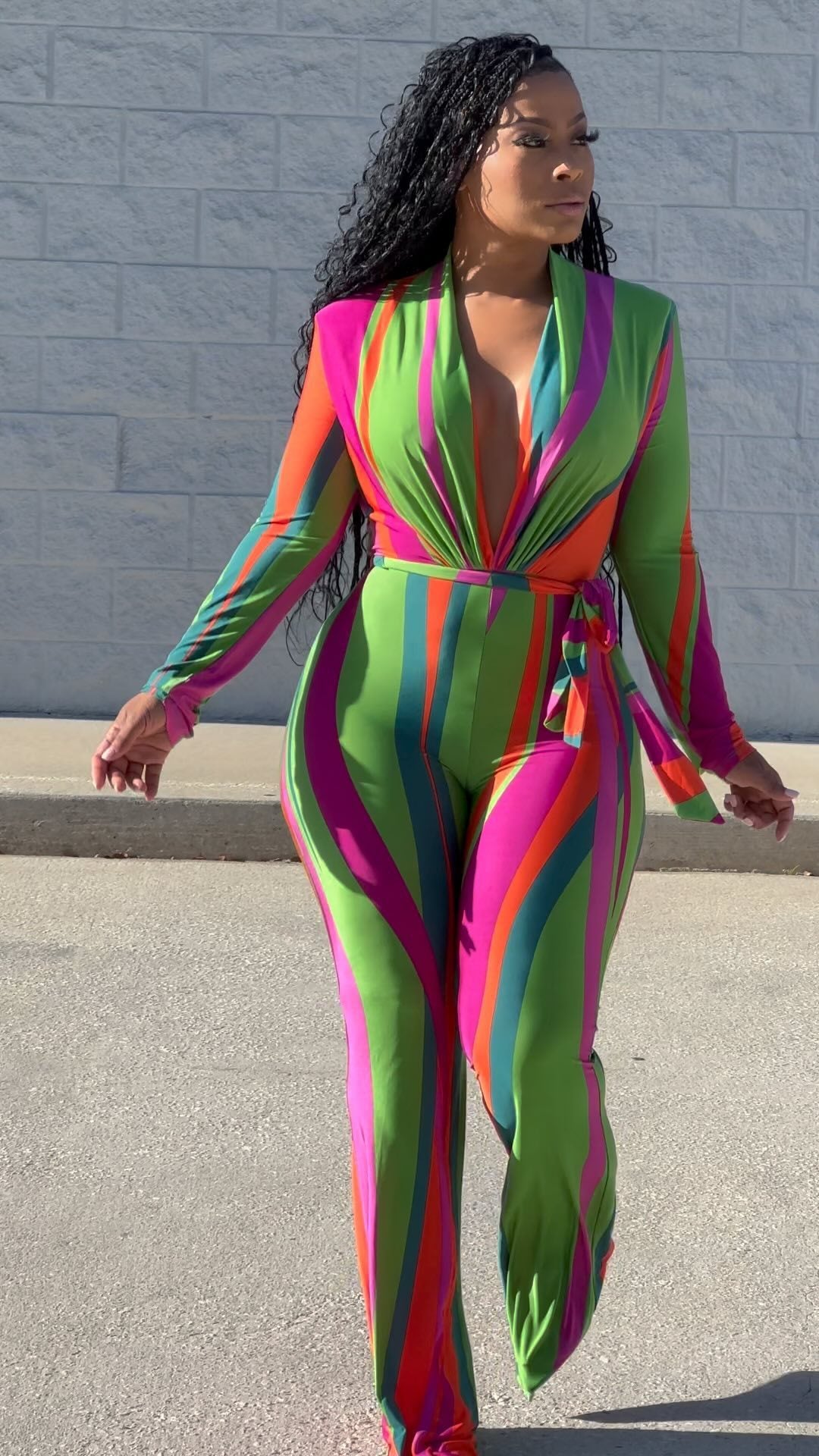 Spring and summer women's clothing Jumpsuit trendy and colorful print V-neck slim-fit long-sleeved Jumpsuit 7