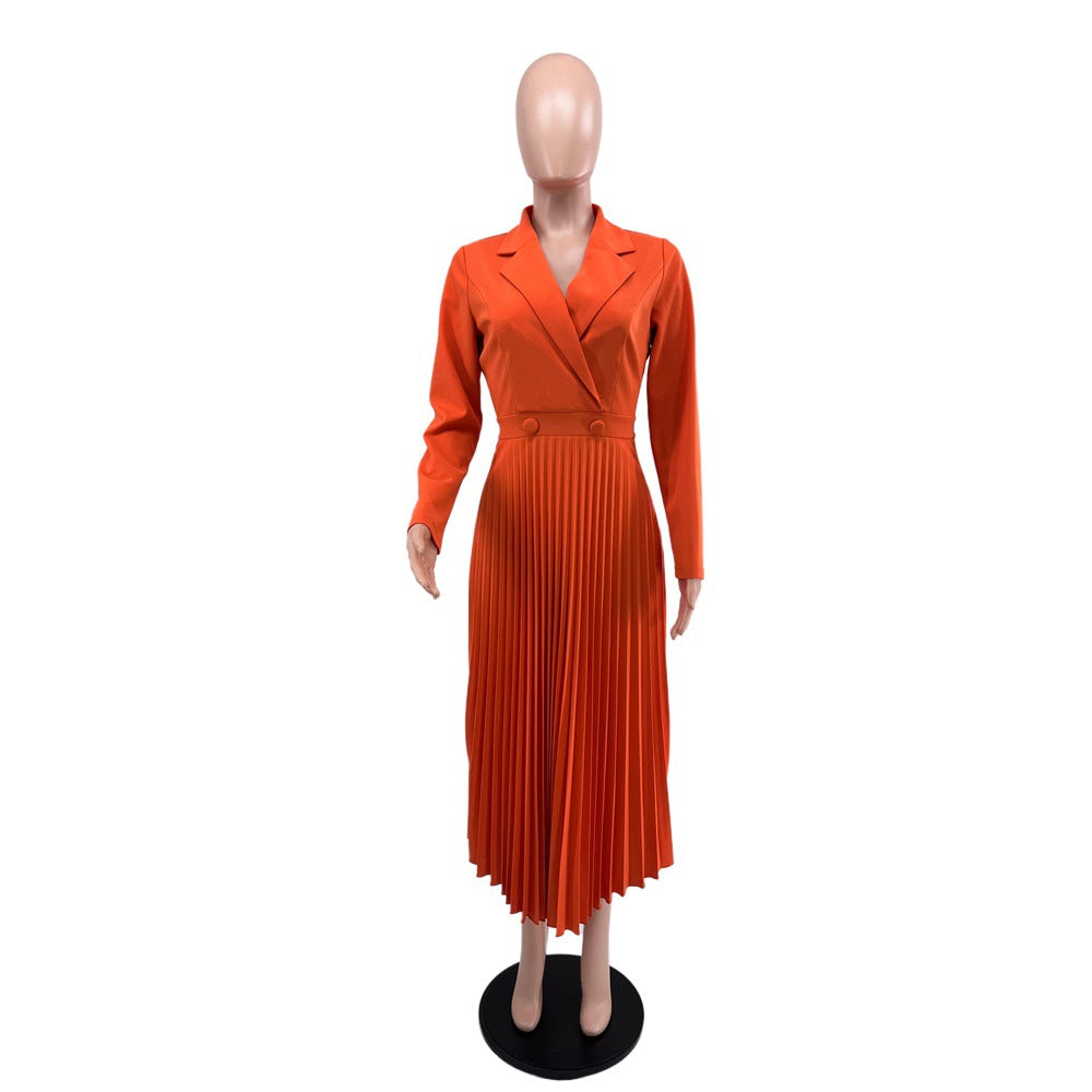 Women Solid Casual Pleated Shirt Dress 13