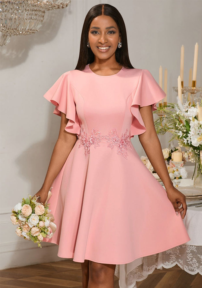 Summer Chic Round Neck Short Dress Embroidered Floral A-Line Party Gown