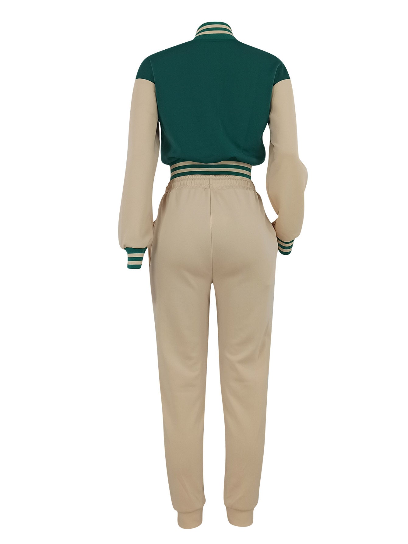 Women's Fashion Contrast Color Baseball Jacket Pants Two-Piece Set 9