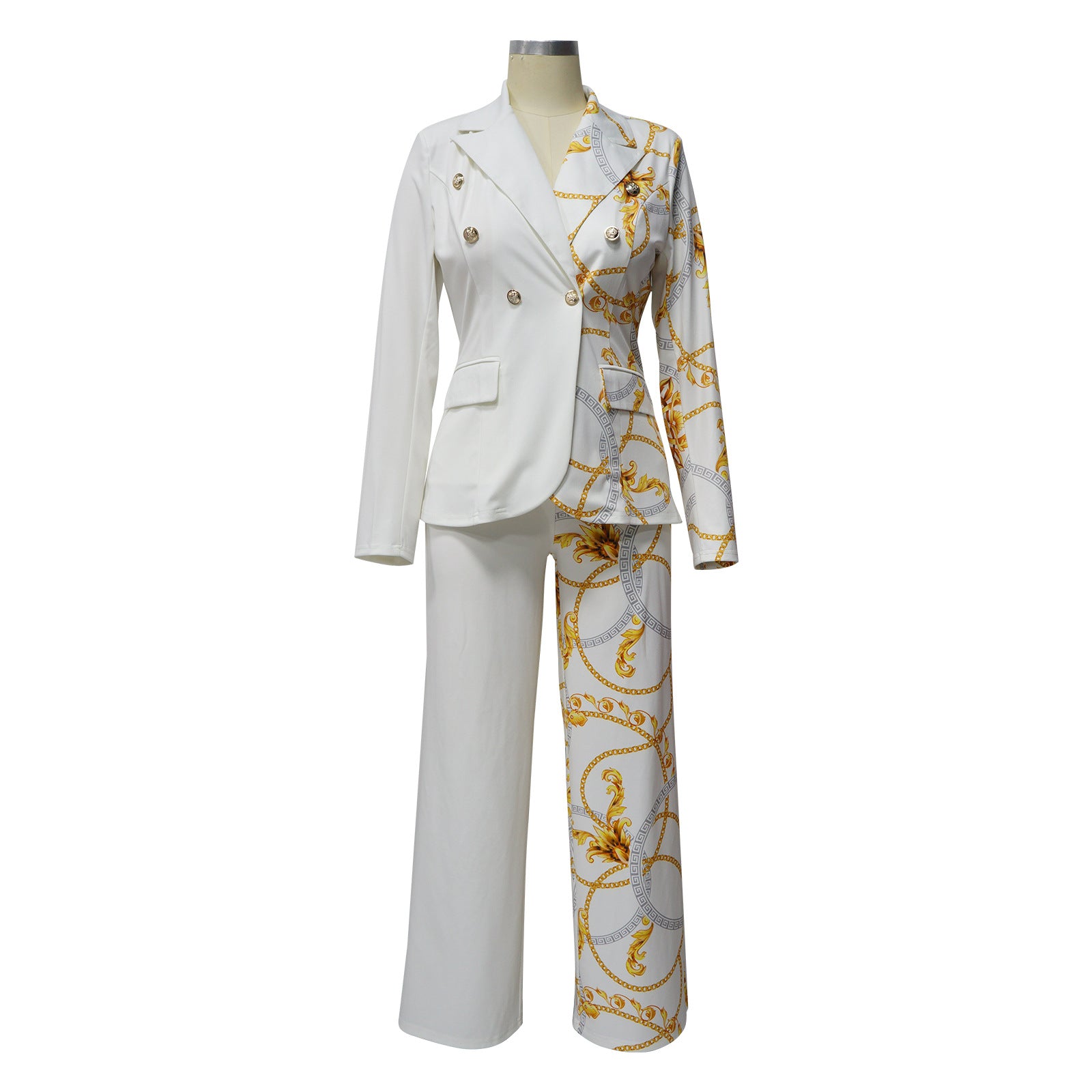 Fashionable Women's Turndown Collar Long Sleeve Printed Suit Two Piece Set 9
