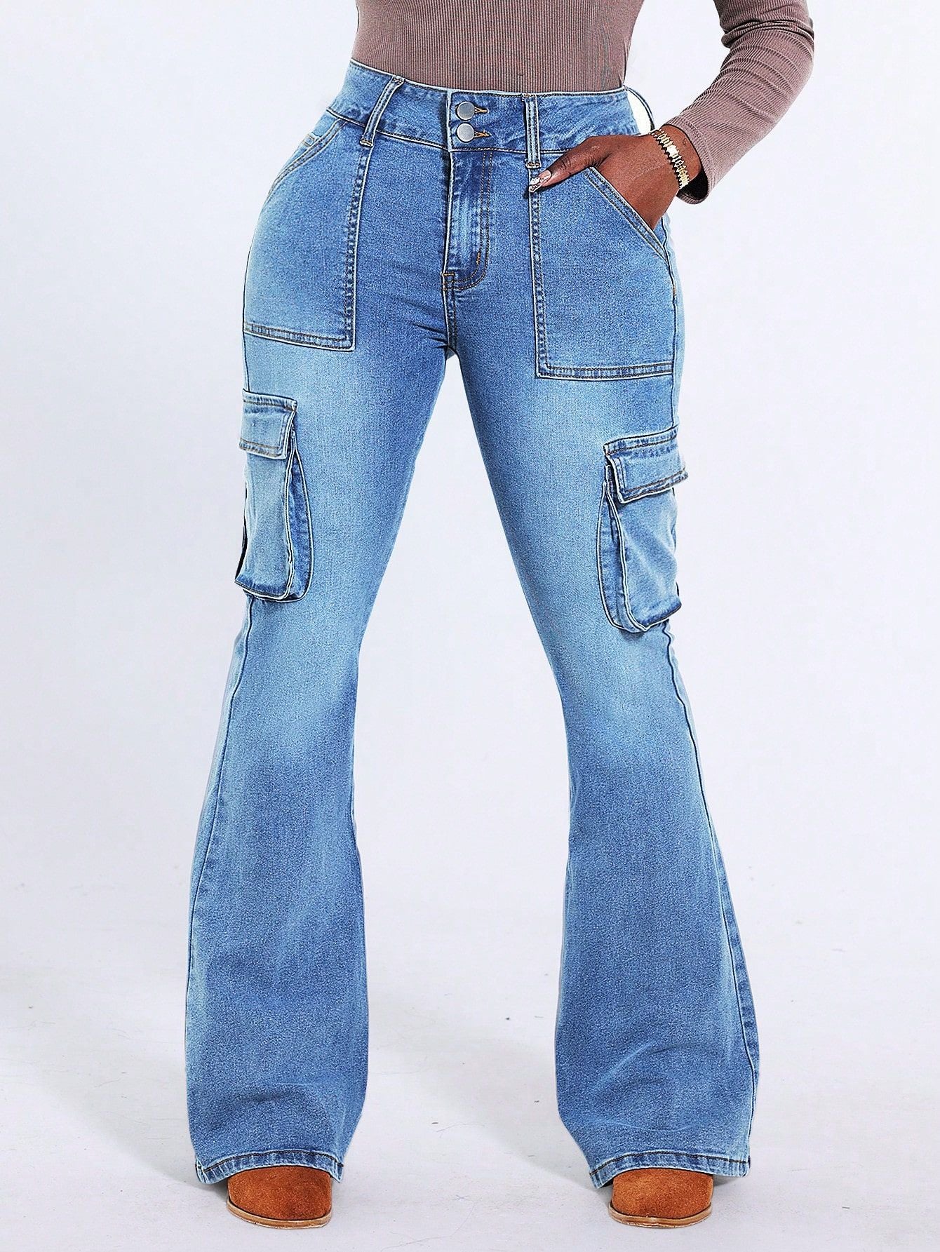 Women Washed Pocket Cargo Denim Pants 5