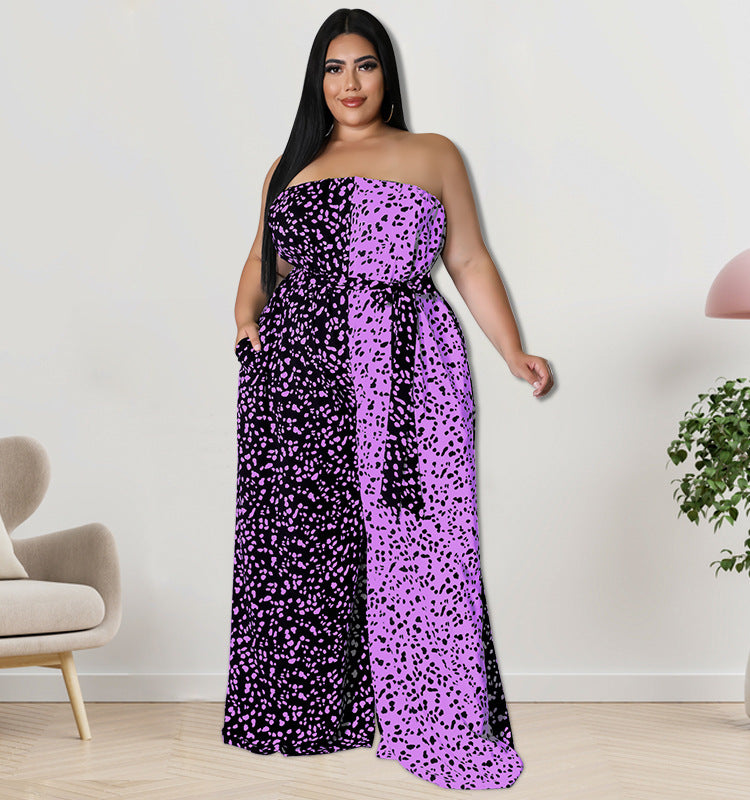 Plus Size Women Off-Shoulder Contrasting Strapless Jumpsuit 13