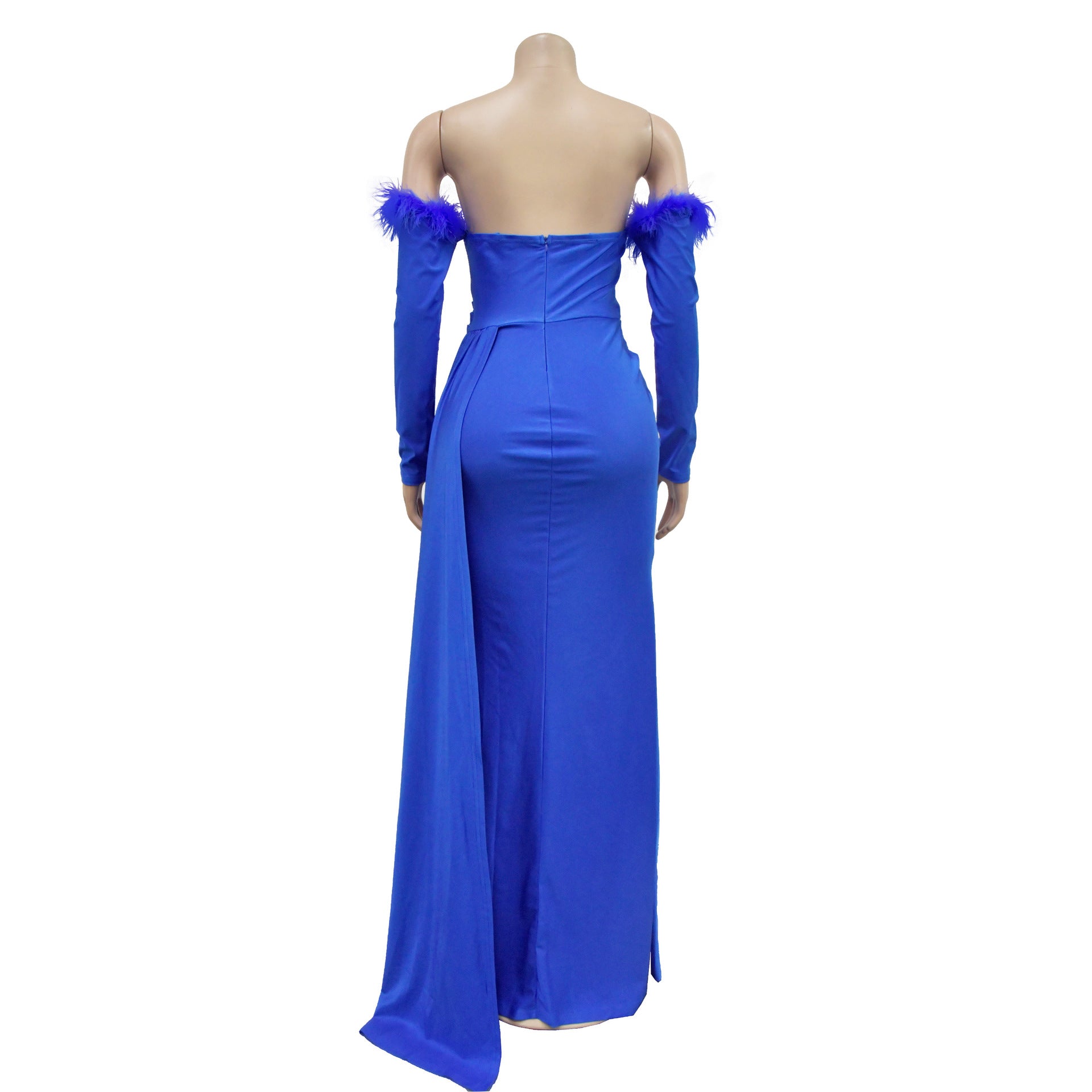 Fashion Women's Solid Color Pleated Low Back Slit Maxi Dress 41