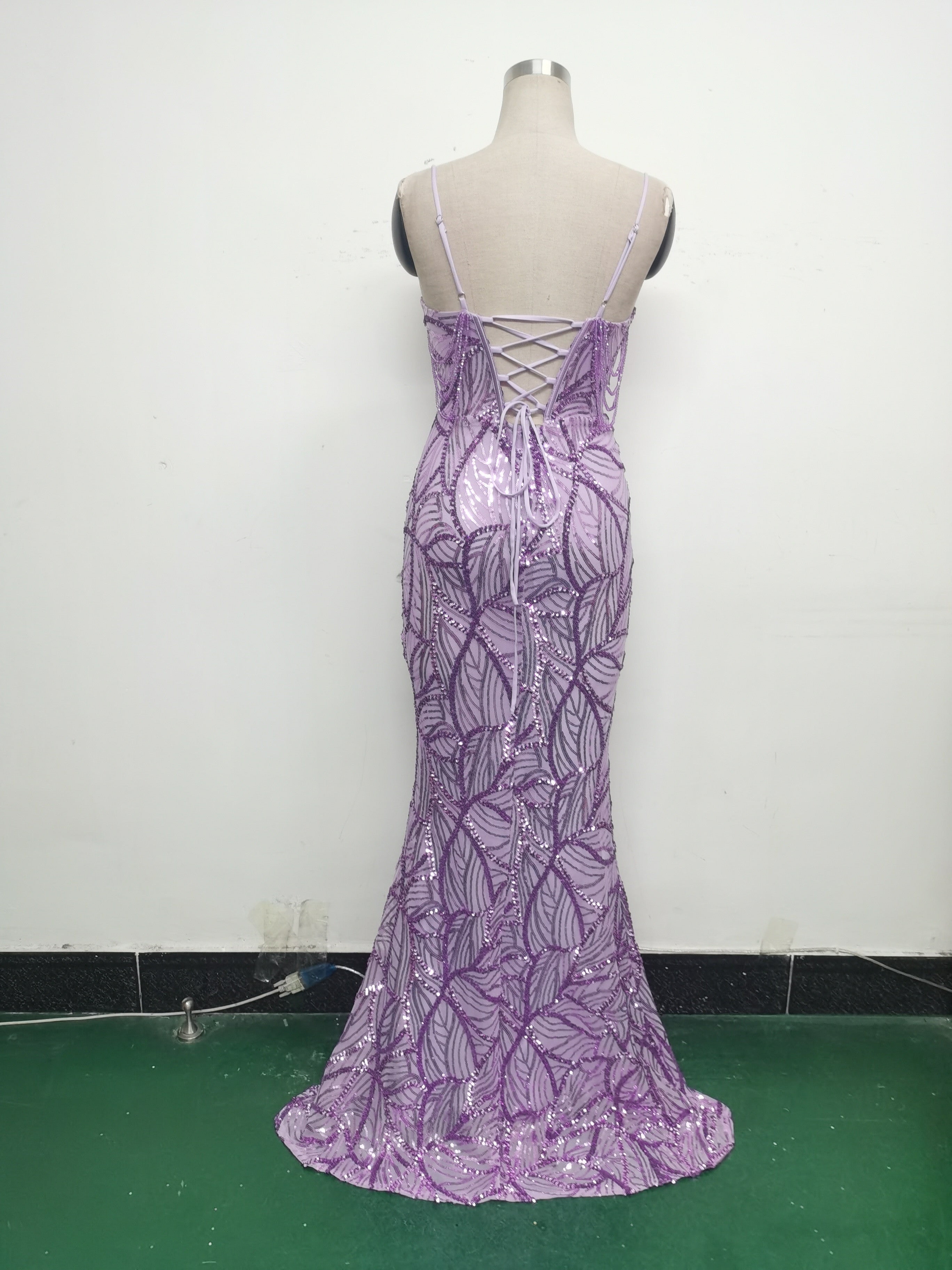 Women beaded cross Lace-Up hollow Patchwork Formal Party evening dress 41