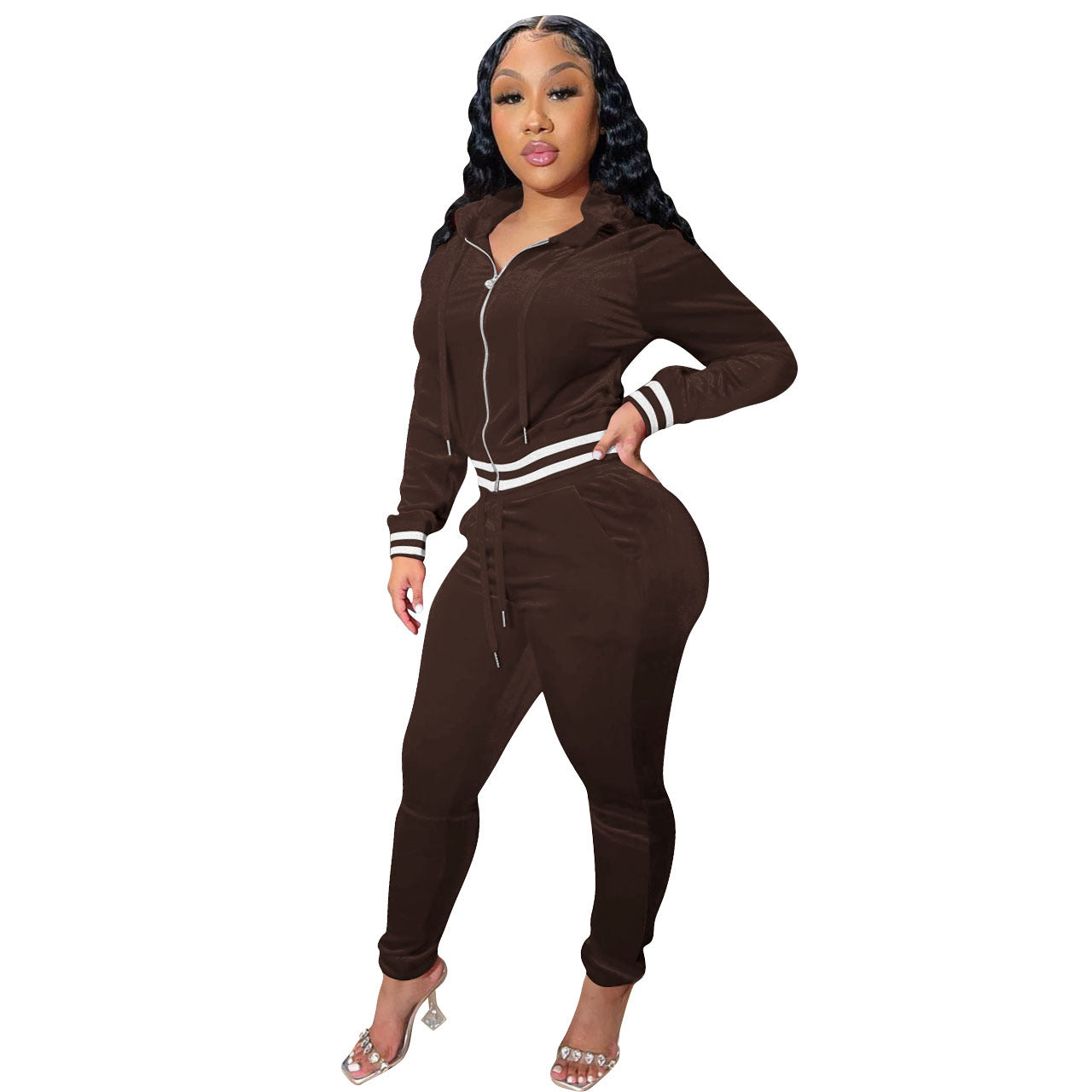 Women Long Sleeve Zipper Top and Pant Two-Piece Set 6