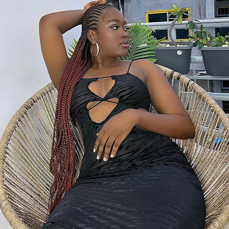 Women Print Hollow Tight Fitting Strap Bodycon Dress 4