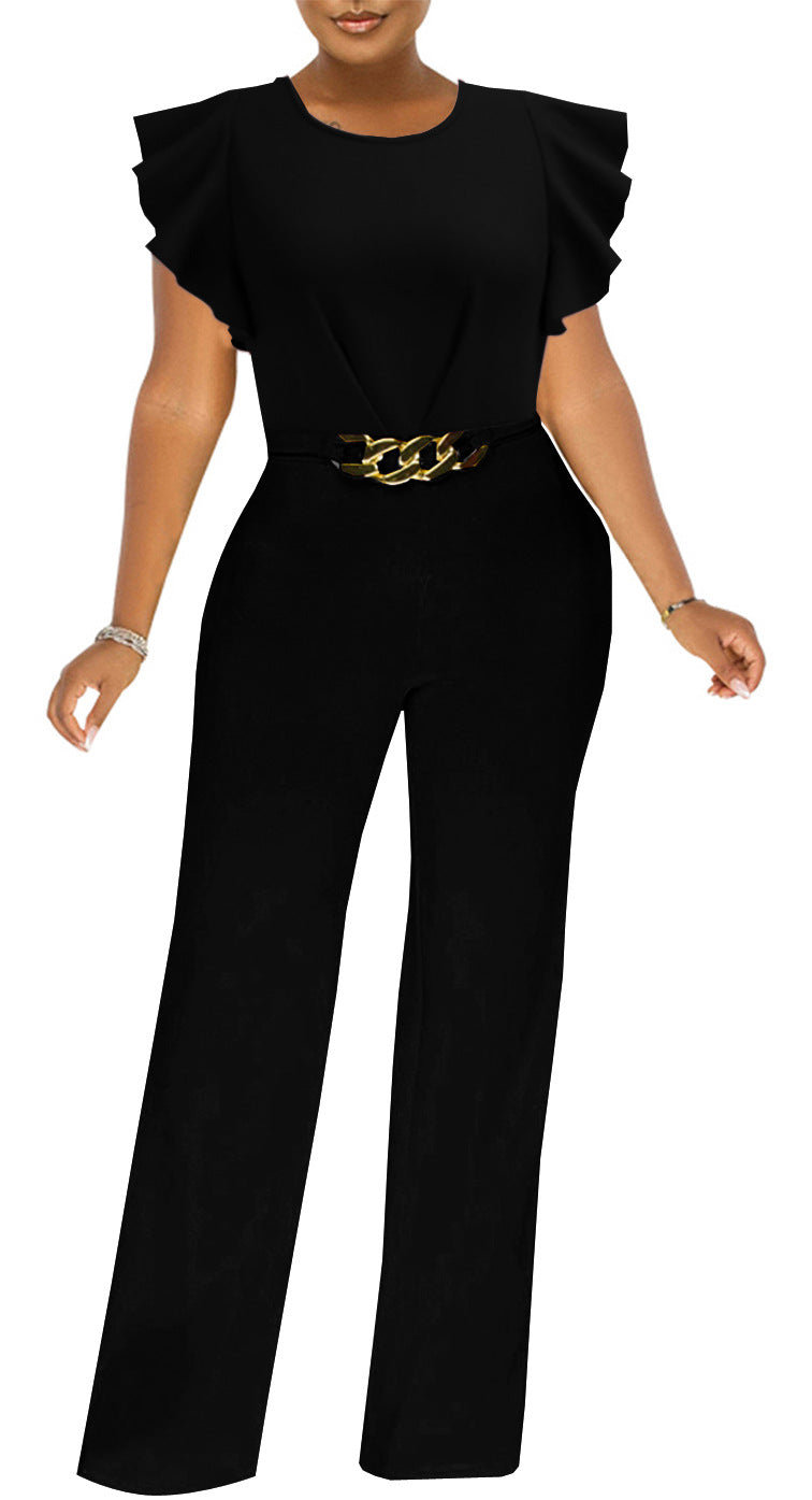 Women sexy solid round neck jumpsuit