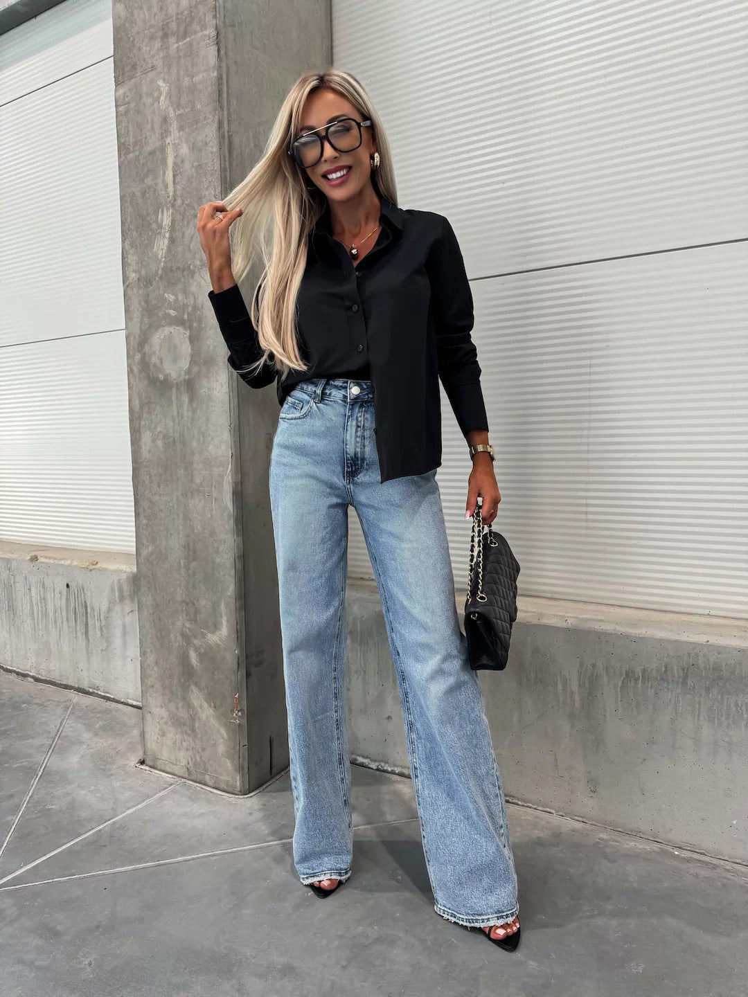 Ladies High Waist Elastic Denim Trousers 4