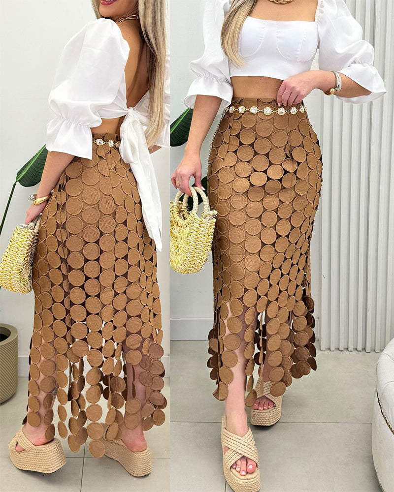 Embroidered Tassel Slim Long Skirt 3