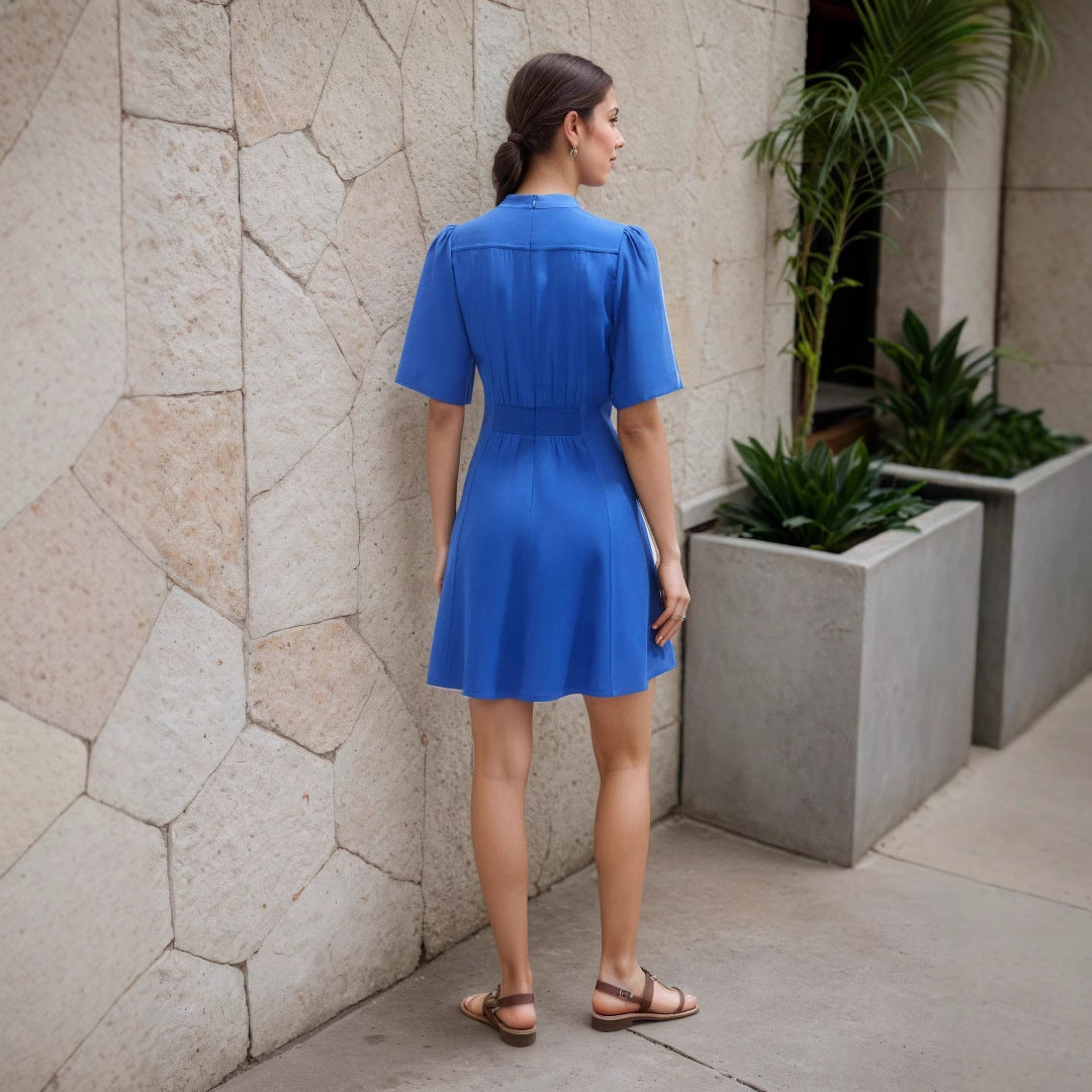 Blue V-Neck A-Line Mini Dress 3