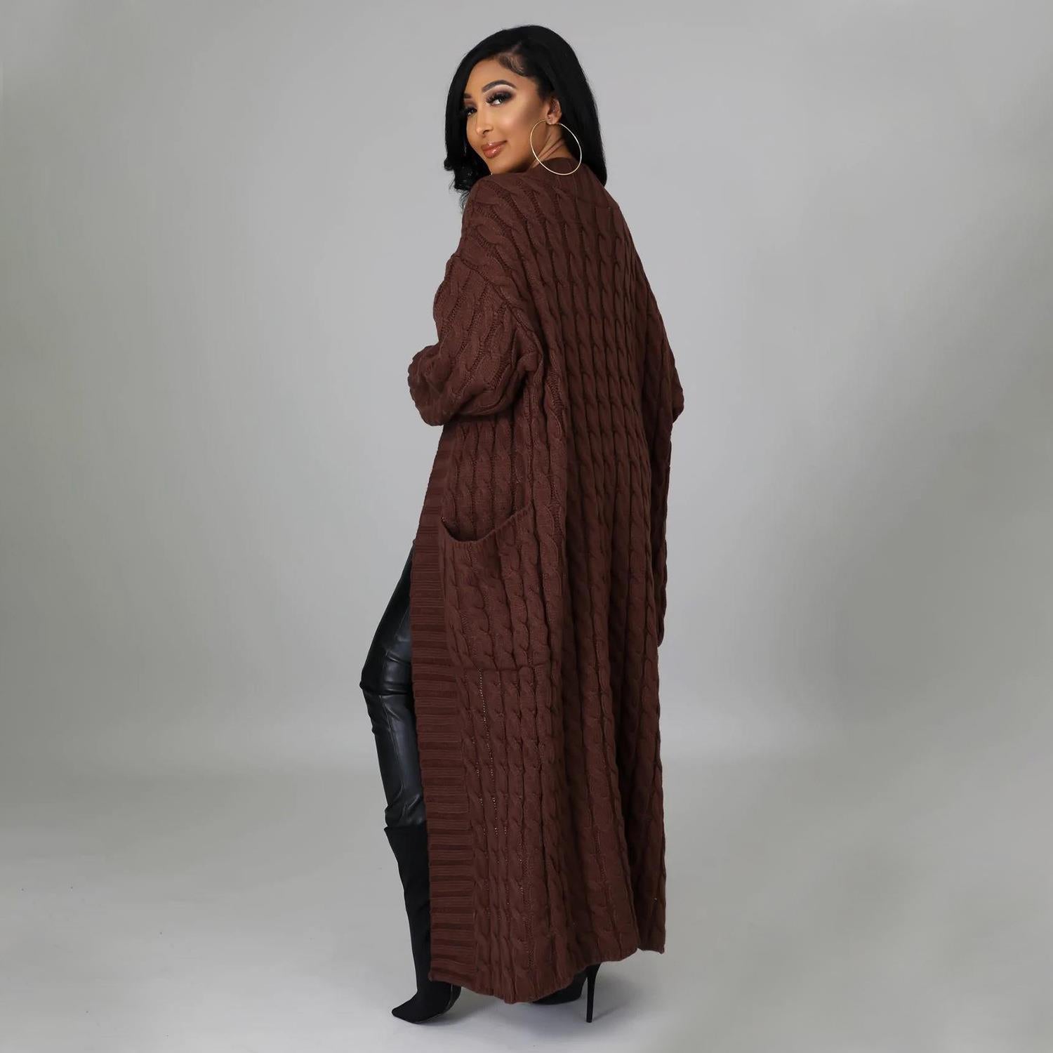 Autumn Winter Women'S Fashion Sexy Casual Long Sleeve Long Sweater Coat 7