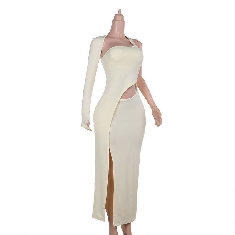 Women Fall Sexy Hollow One Sleeve Slit Dress 6