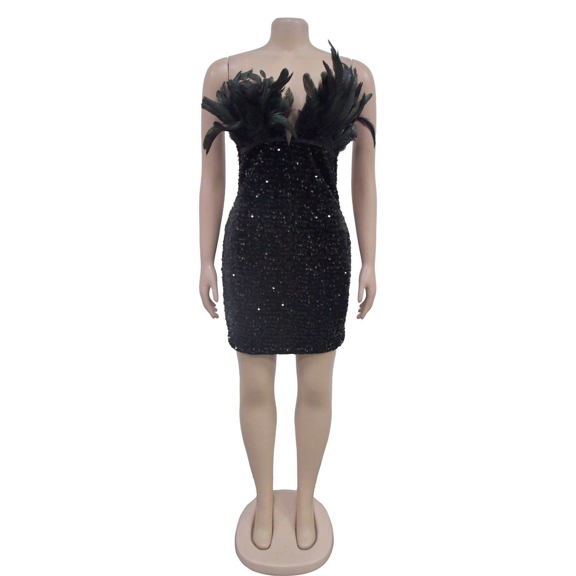 Women Sequin Feather Sleeveless Dress 14
