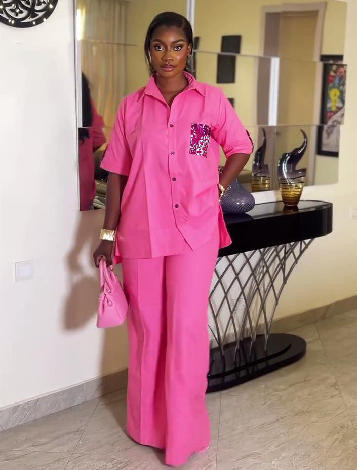 Summer Africa Casual Women's Short Sleeve Shirt Trousers Two-Piece Set 3