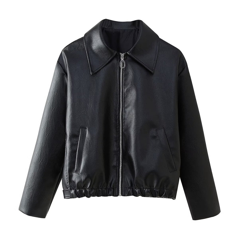 Women Fall/Winter Zippered Pu-Leather Jacket 8