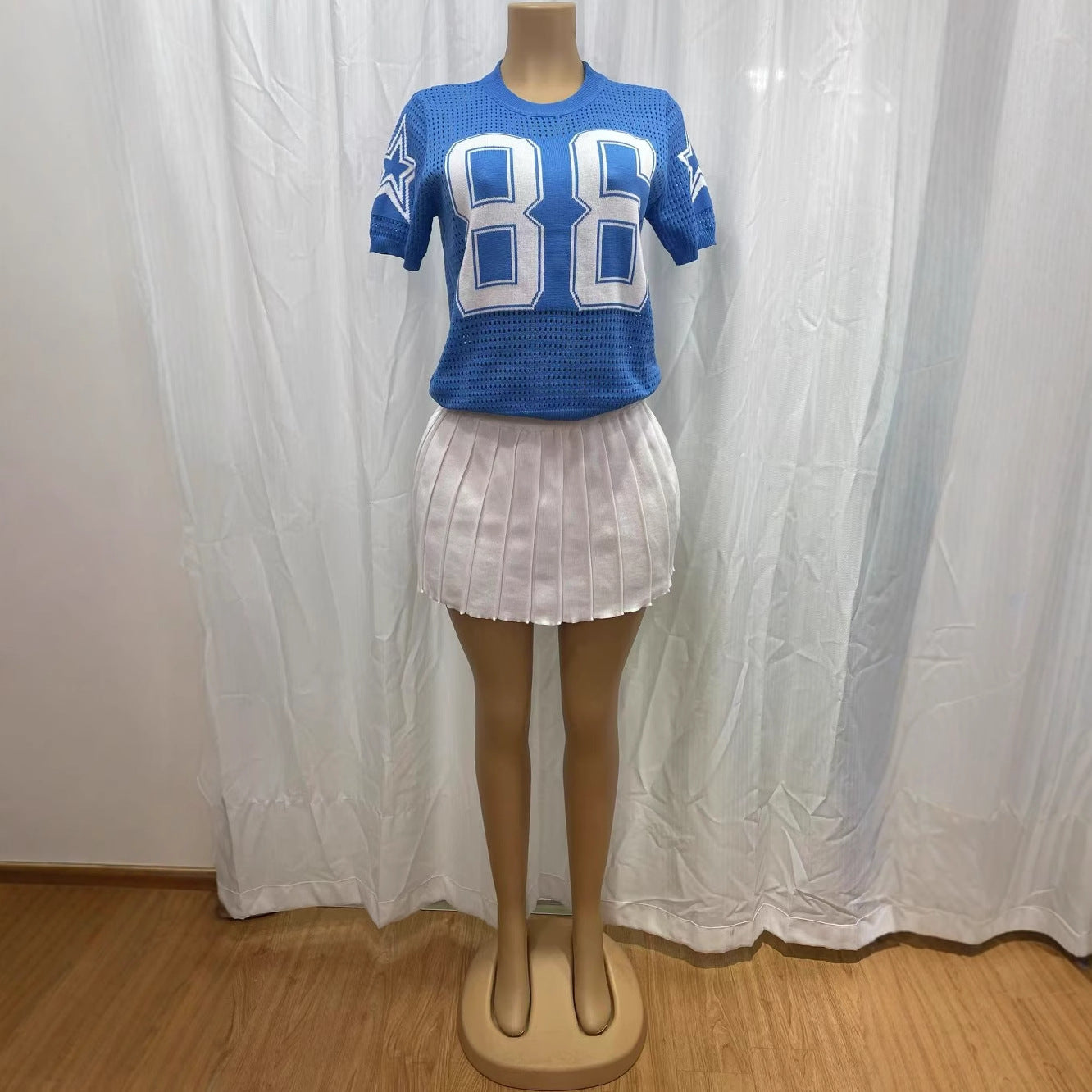 Women’s Casual Summer Knit Short-Sleeve T-shirt Pleated Skirt Two-Piece Set 6