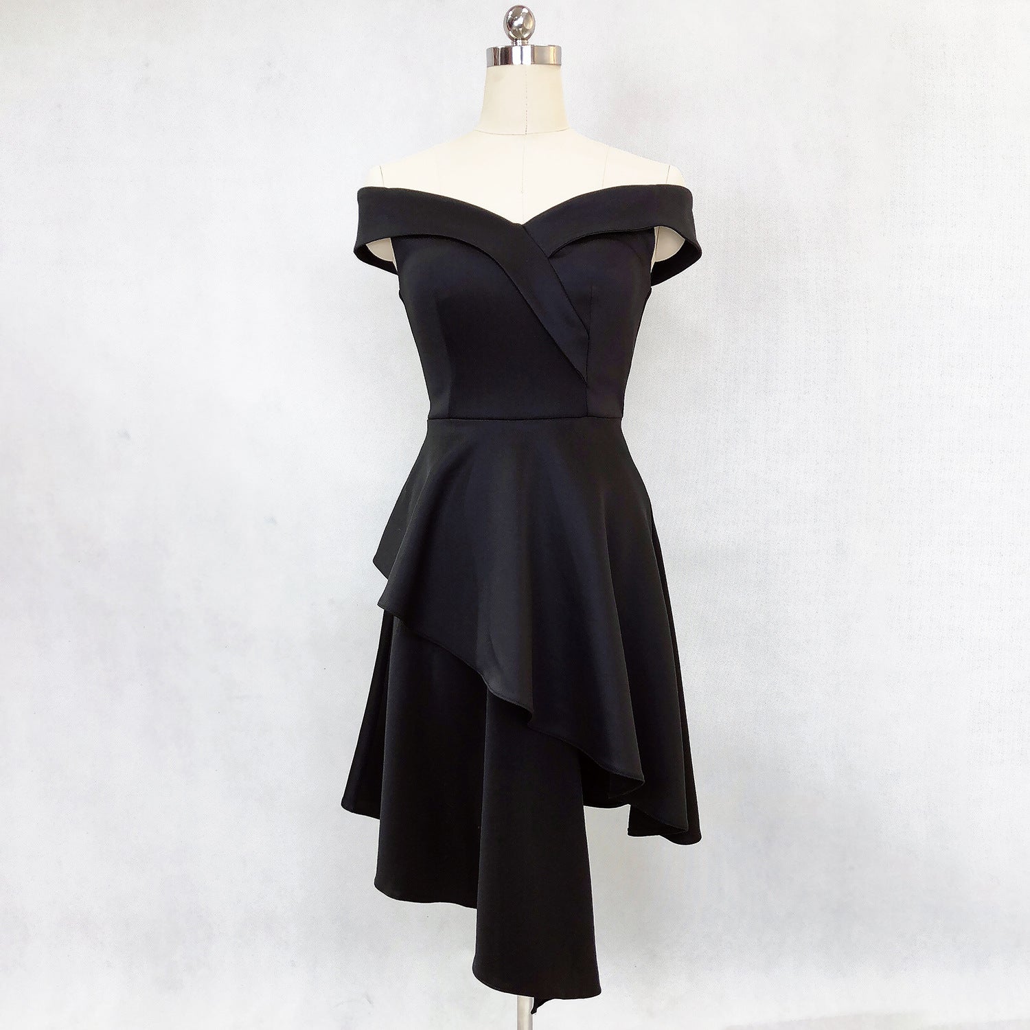 Evening Dress Winter Short Formal Party Dress Women'S Fashion Off Shoulder Solid Irregular Bridesmaid Dress 17