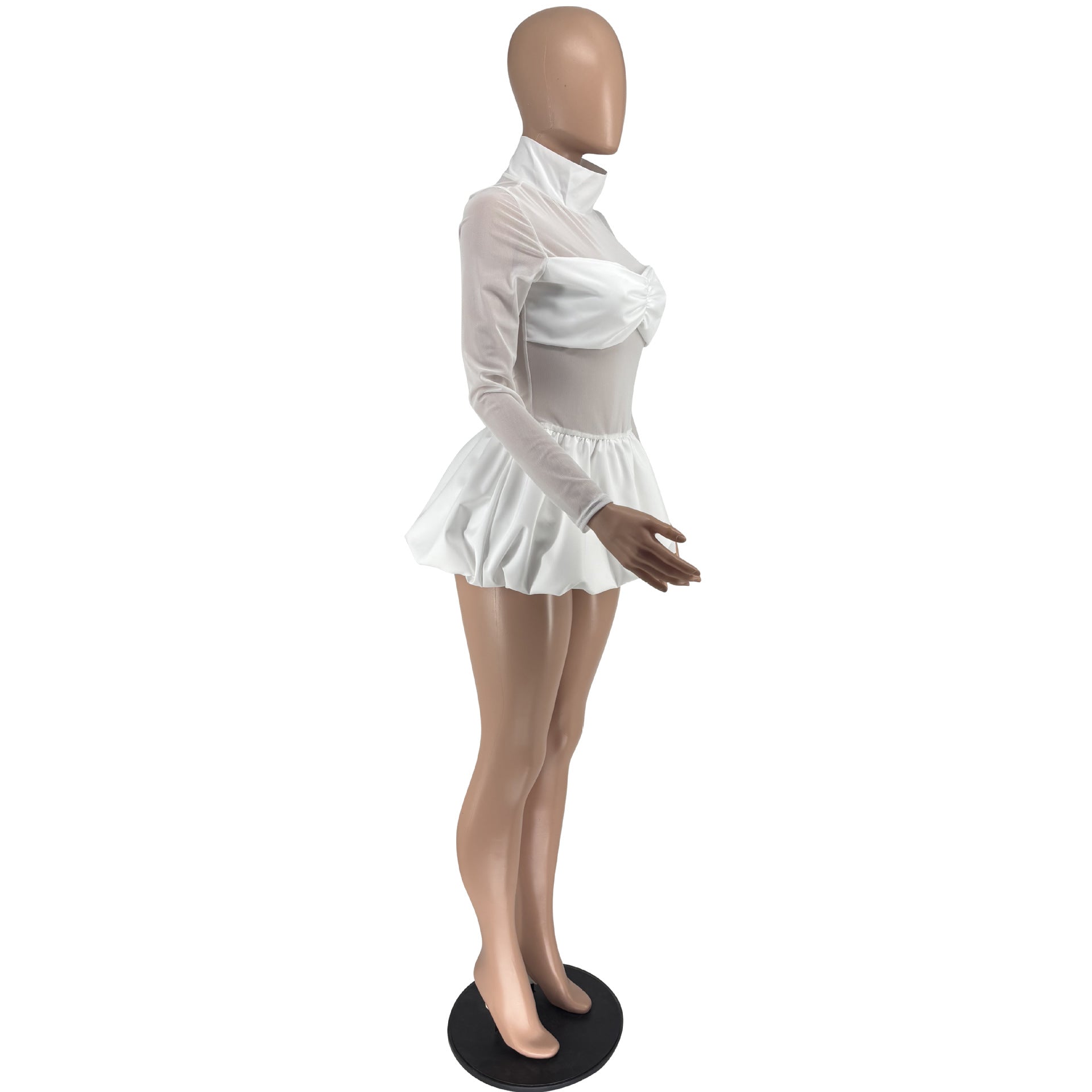 Women summer elegant bubble long sleeve mesh dress 11