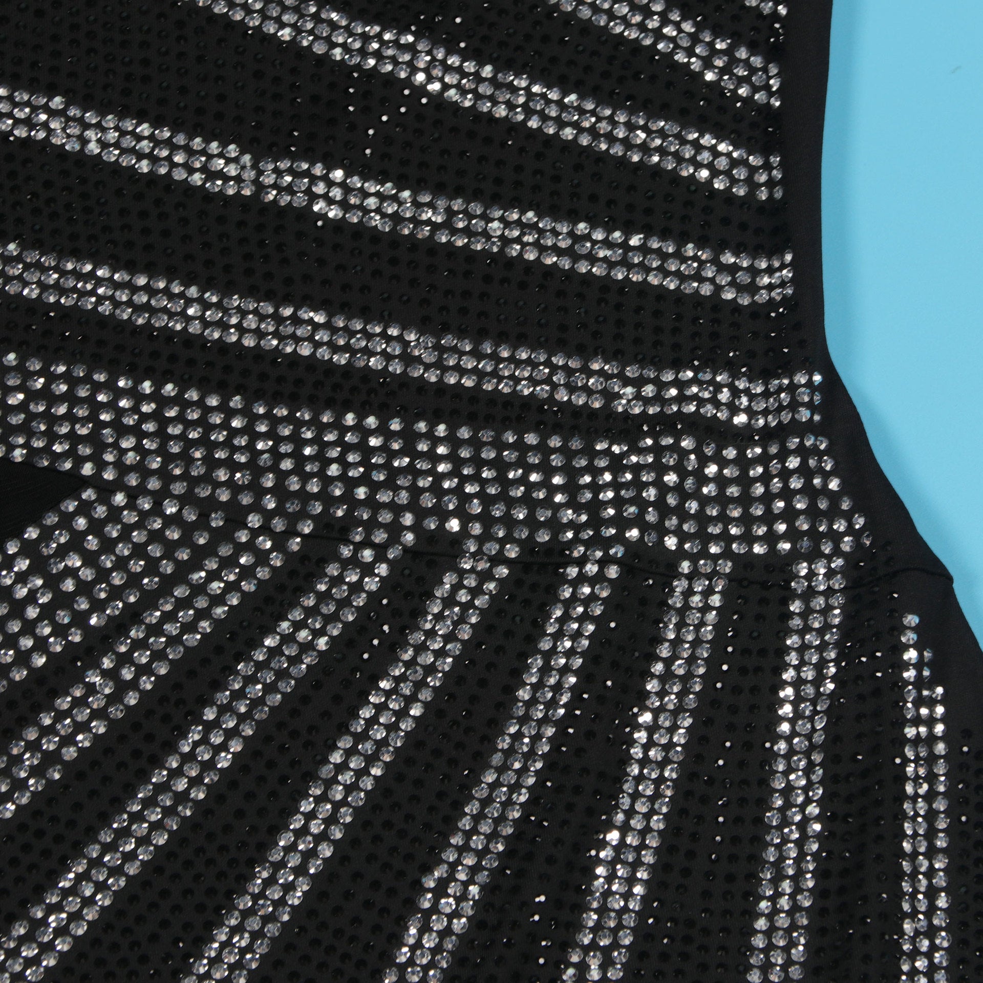 Women Sexy Beaded Patchwork See-Through One-Shoulder Sleeveless Elastic Bodycon Dress 15