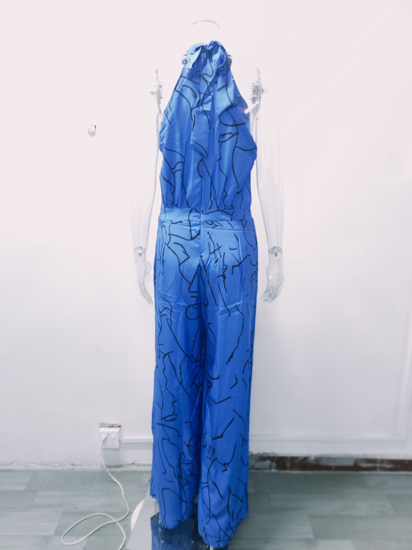 Summer Women Elegant Lace-Up Sleeveless Halter Neck Print Jumpsuit 36