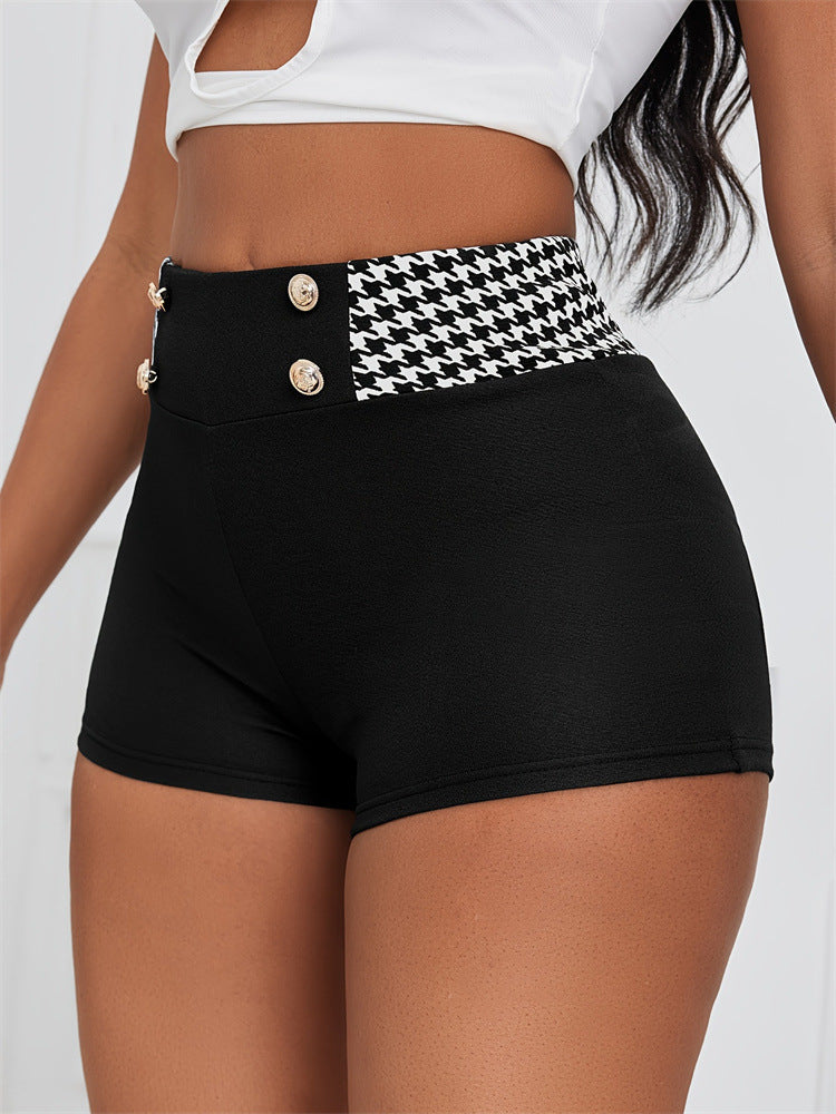 Women houndstooth stretchy knitting casual shorts 6