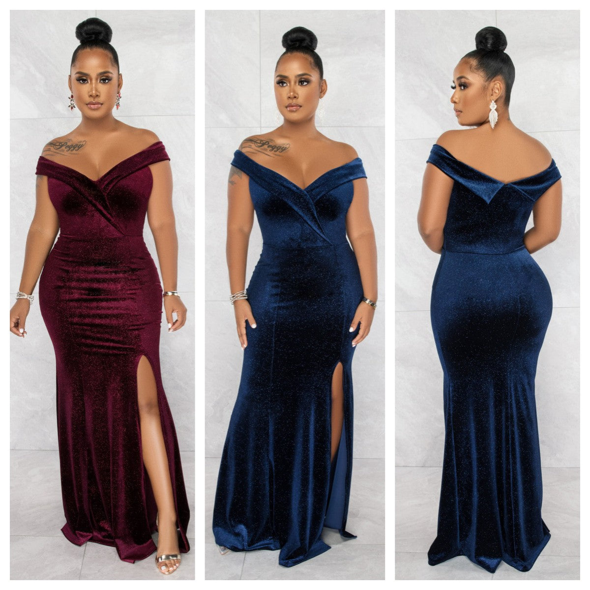 Women Elegant Short Sleeve Slit Evening Dress 5