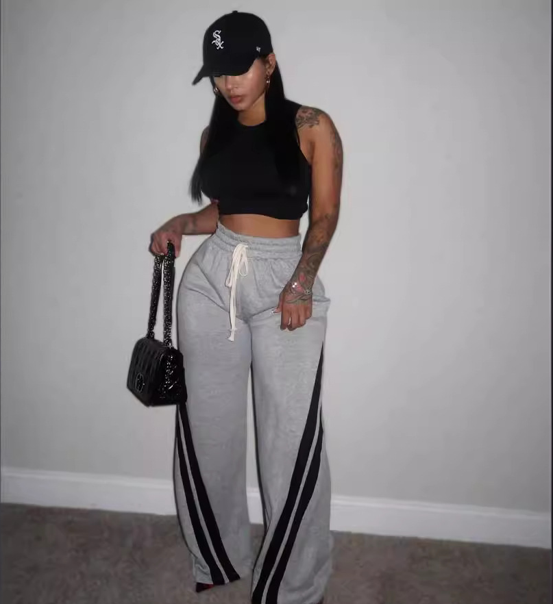 Fashion Casual Drawstring Stripes Women's Pants