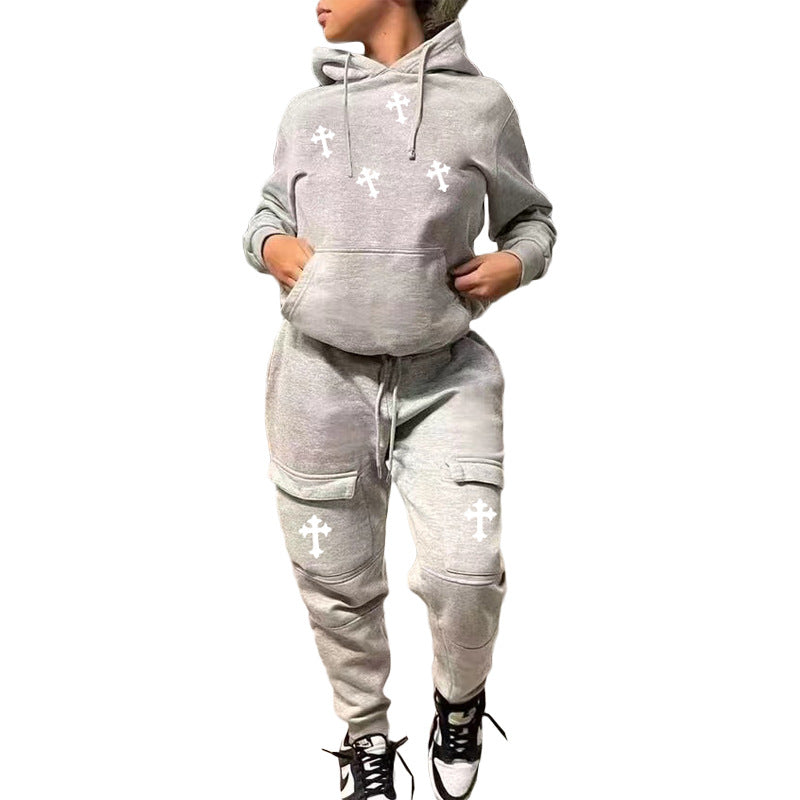 Women Casual Sports Print Hoodies and Pant Two-Piece Set 7