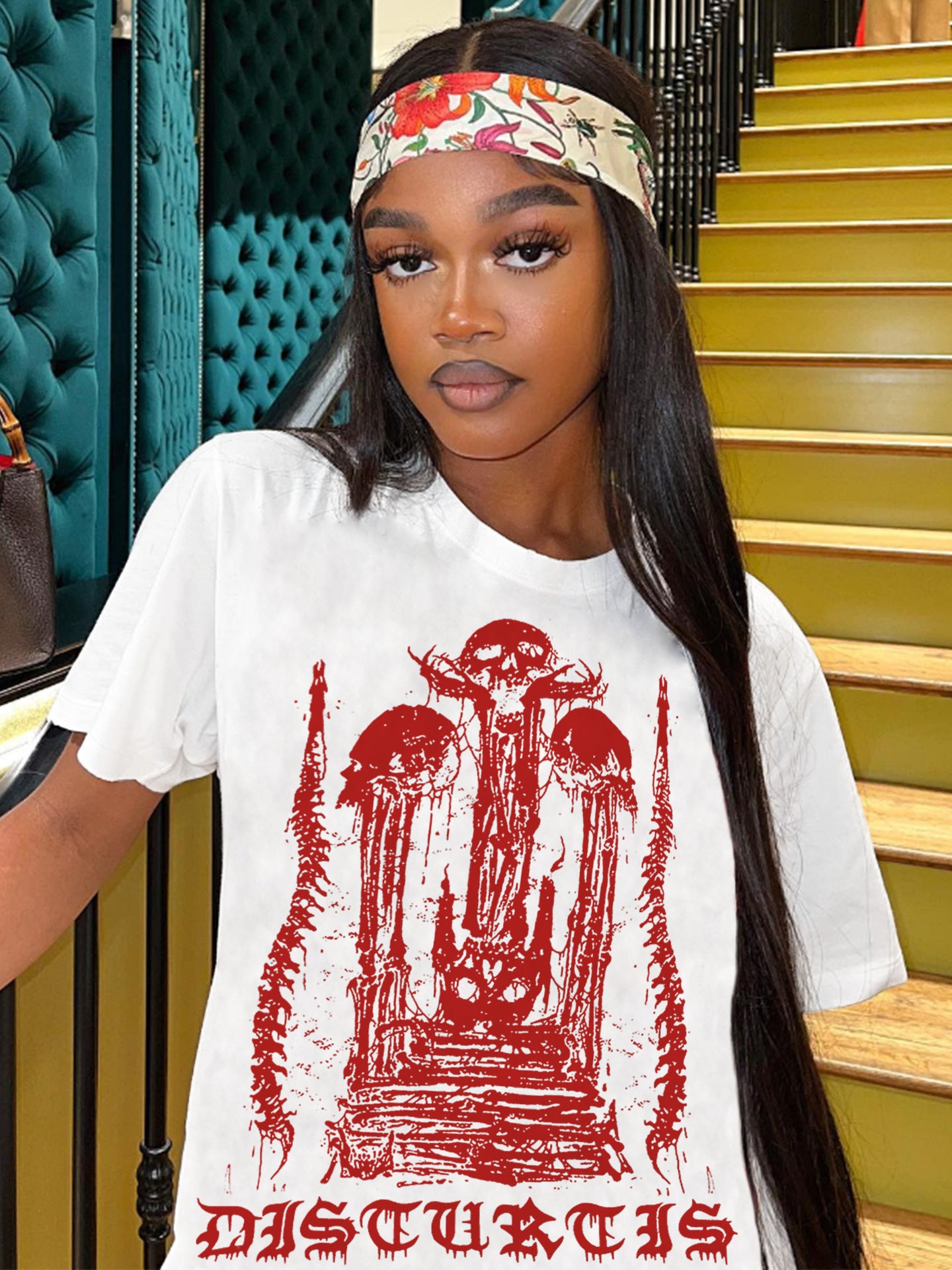 Gothic Printed Summer Fashion Loose T-Shirt Elastic Waist Shorts Two Piece Set