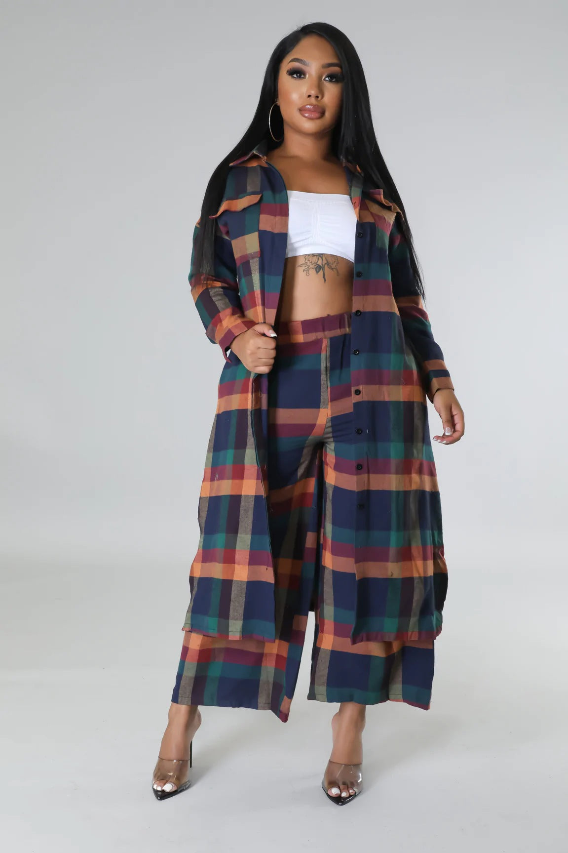 Women plaid print two-piece set 3