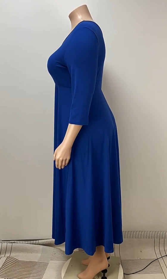 Plus Size Women Long Sleeve V-Neck Frill Dress 5