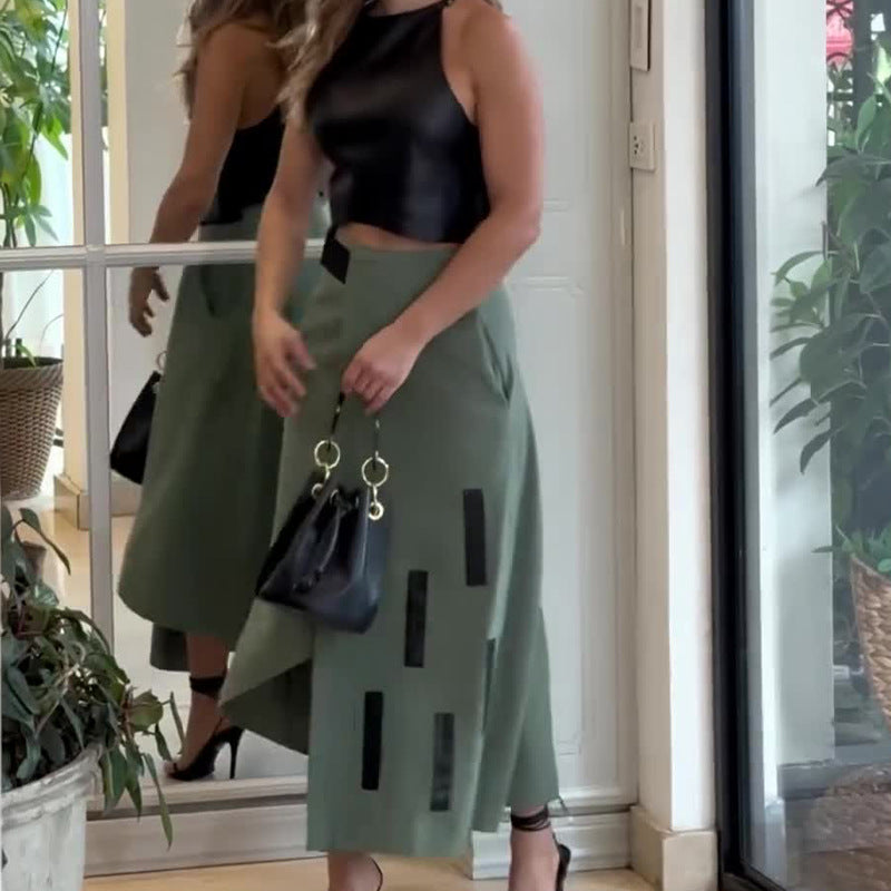 Women Summer Halter Neck Crop Top and Skirt Two-piece Set