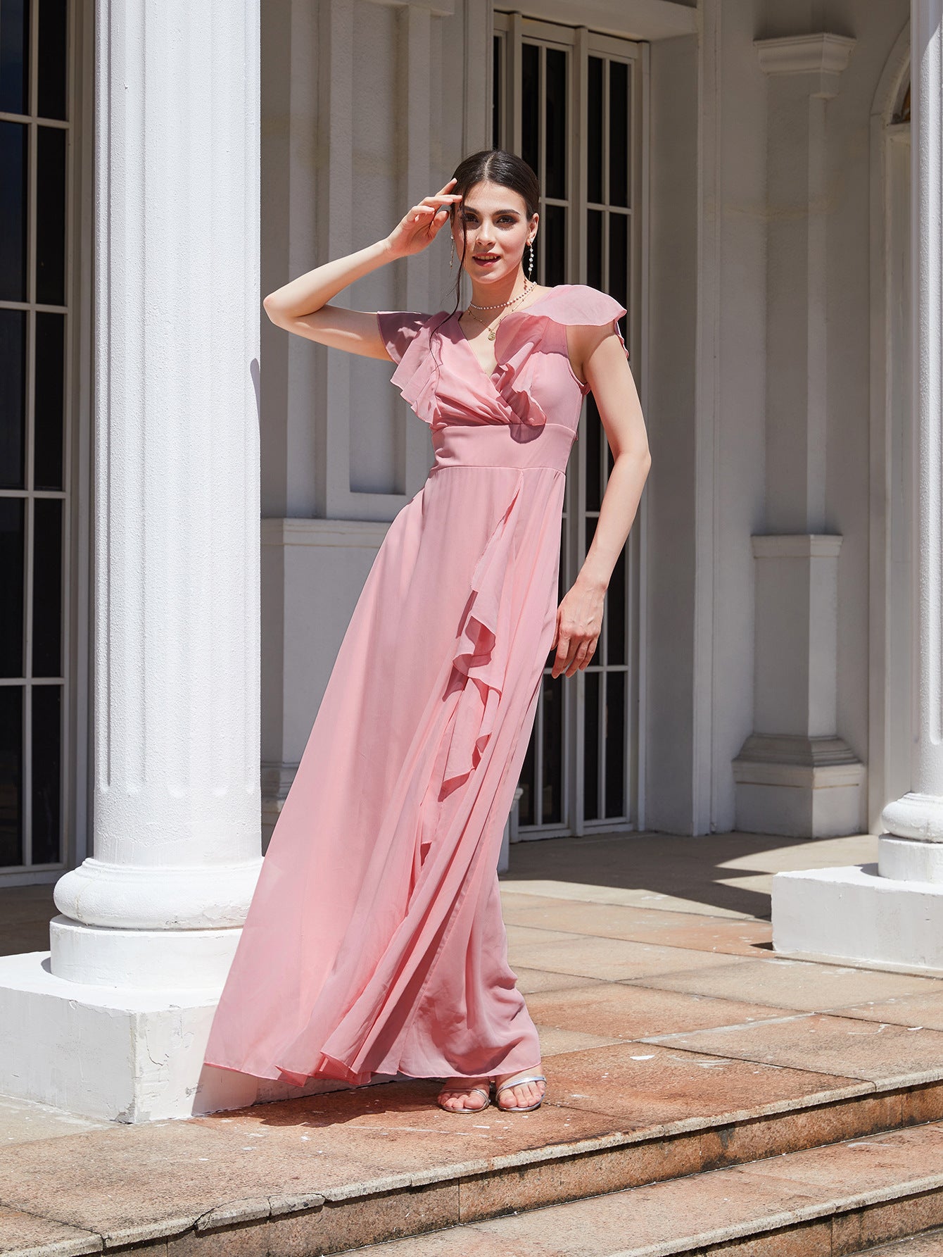 Spring And Summer Women's Solid Color Slim Bridesmaid Dress 5