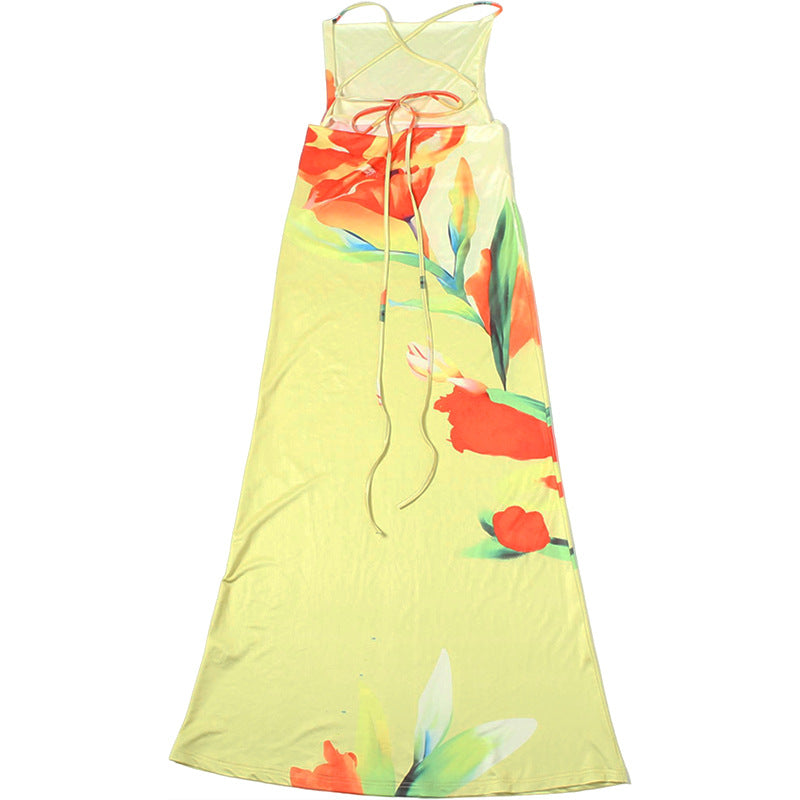 Women's Summer Fashion Print Sleeveless Low-Back Long Dress 11
