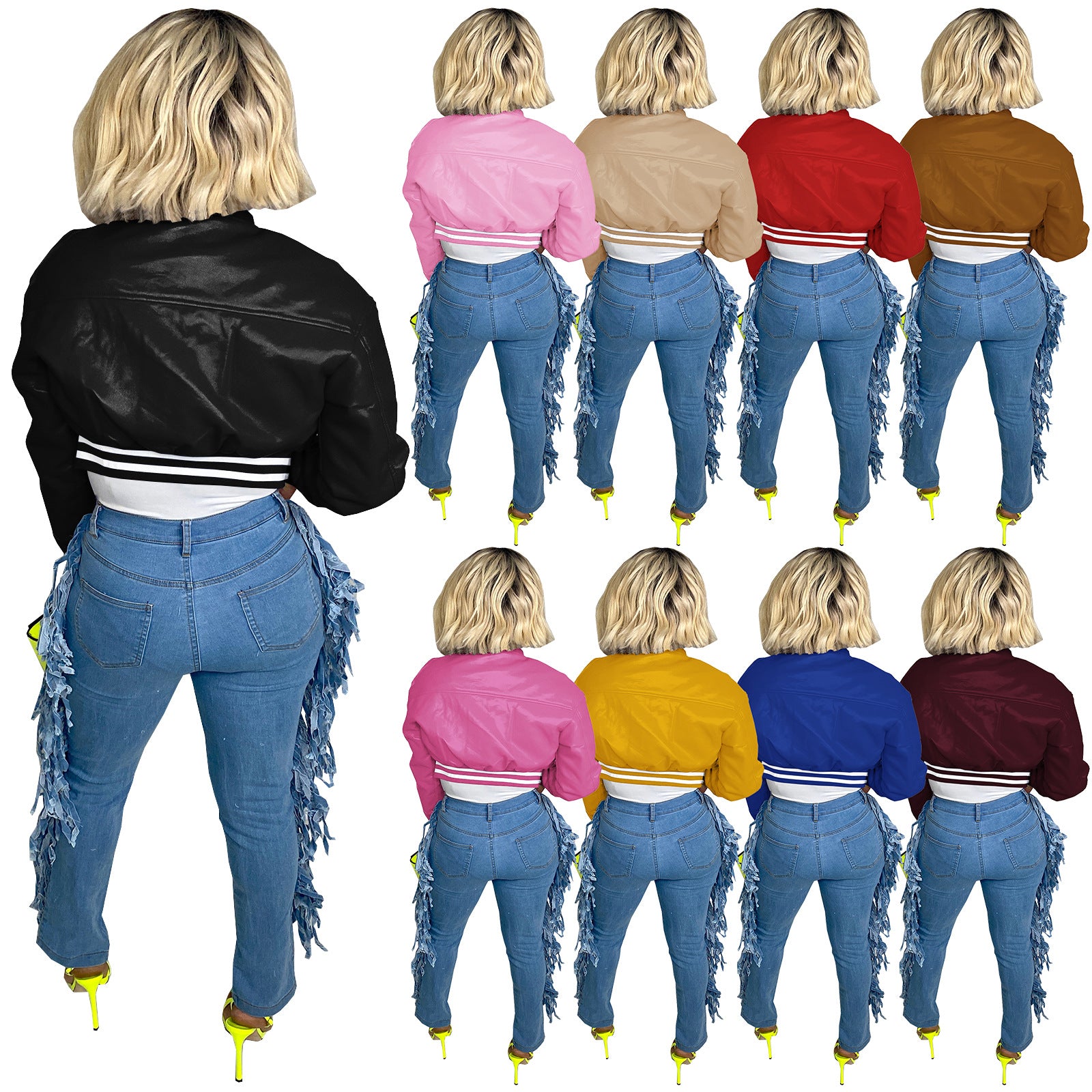 WomenCasual Ribbed Collar Pu-Leather Jacket 28