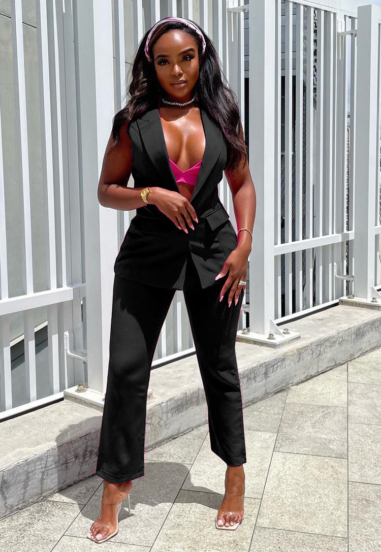 Women sleeveless Top and trousers Casual two-piece set 3