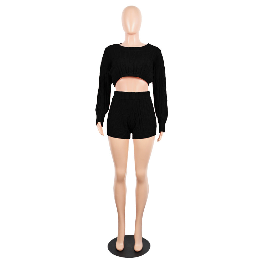 Women's Knit Sweater Shorts Nightclub Two-Piece Set 14