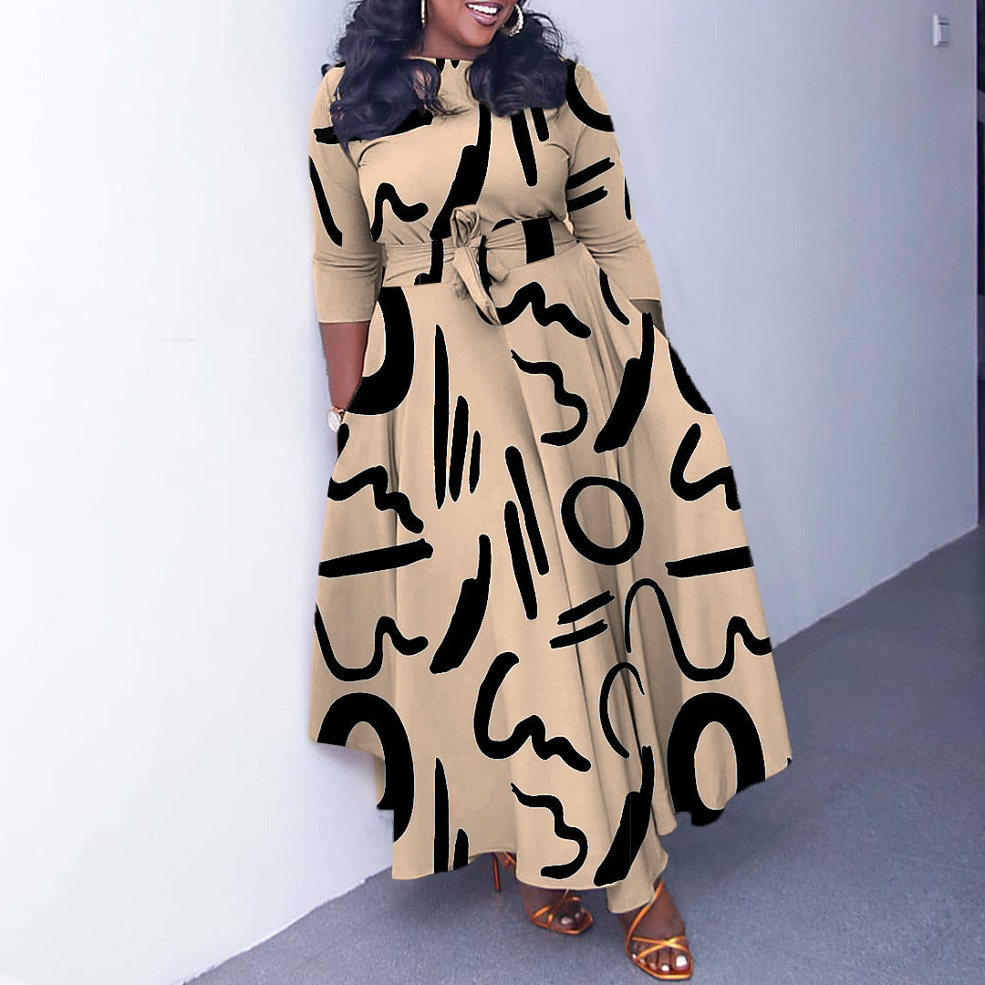Women's Autumn and Winter Fashion Chic Strappy African Plus Size Maxi Dress 6