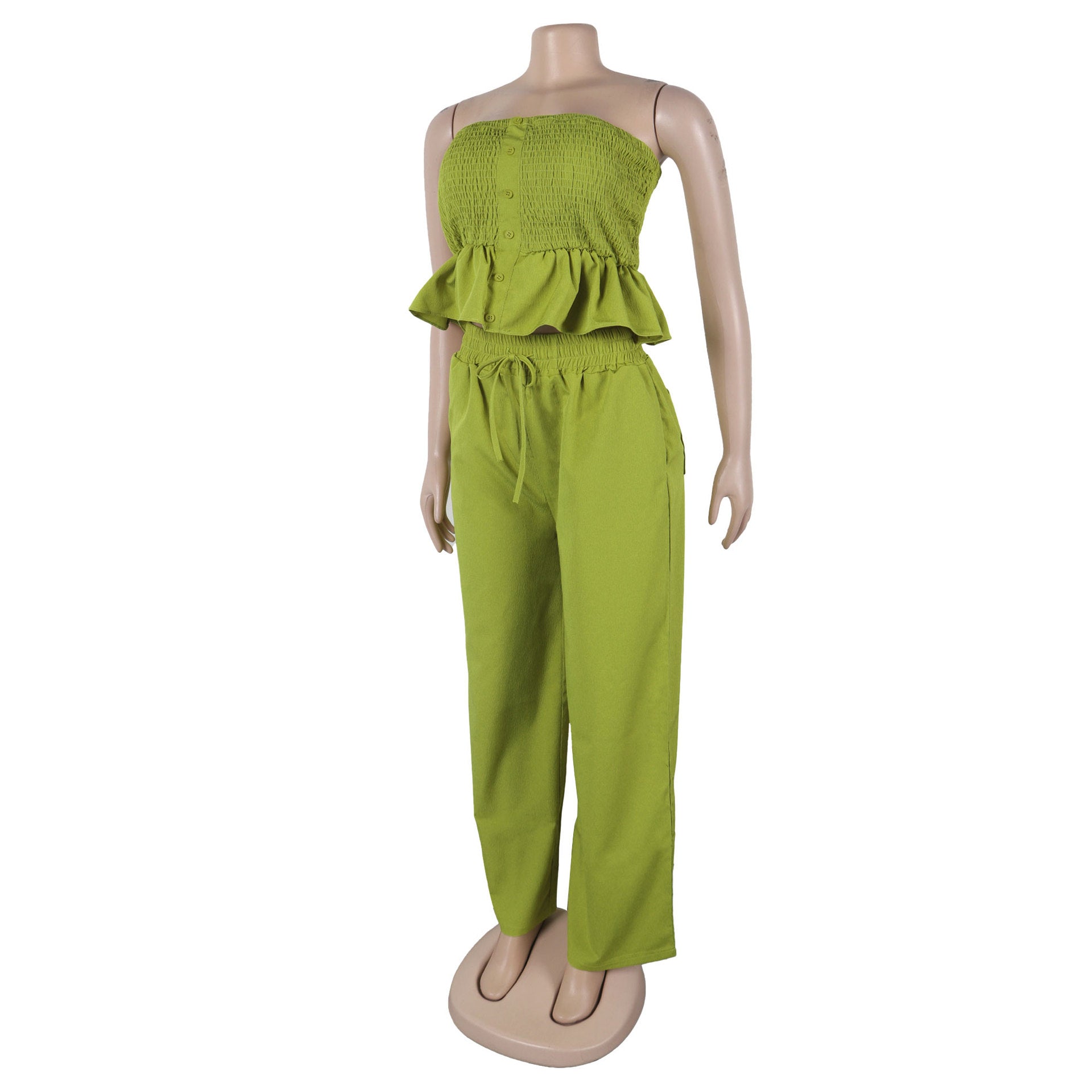 Sexy solid color strapless two piece pants set 10