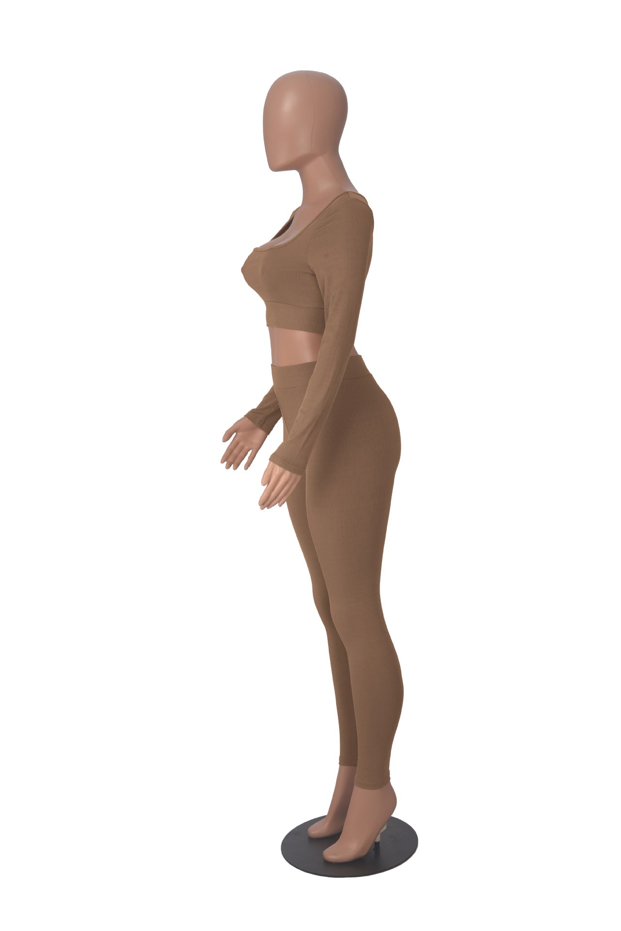 Women Winter Solid Long Sleeve Square Neck Top and Pant Two-piece Set 25