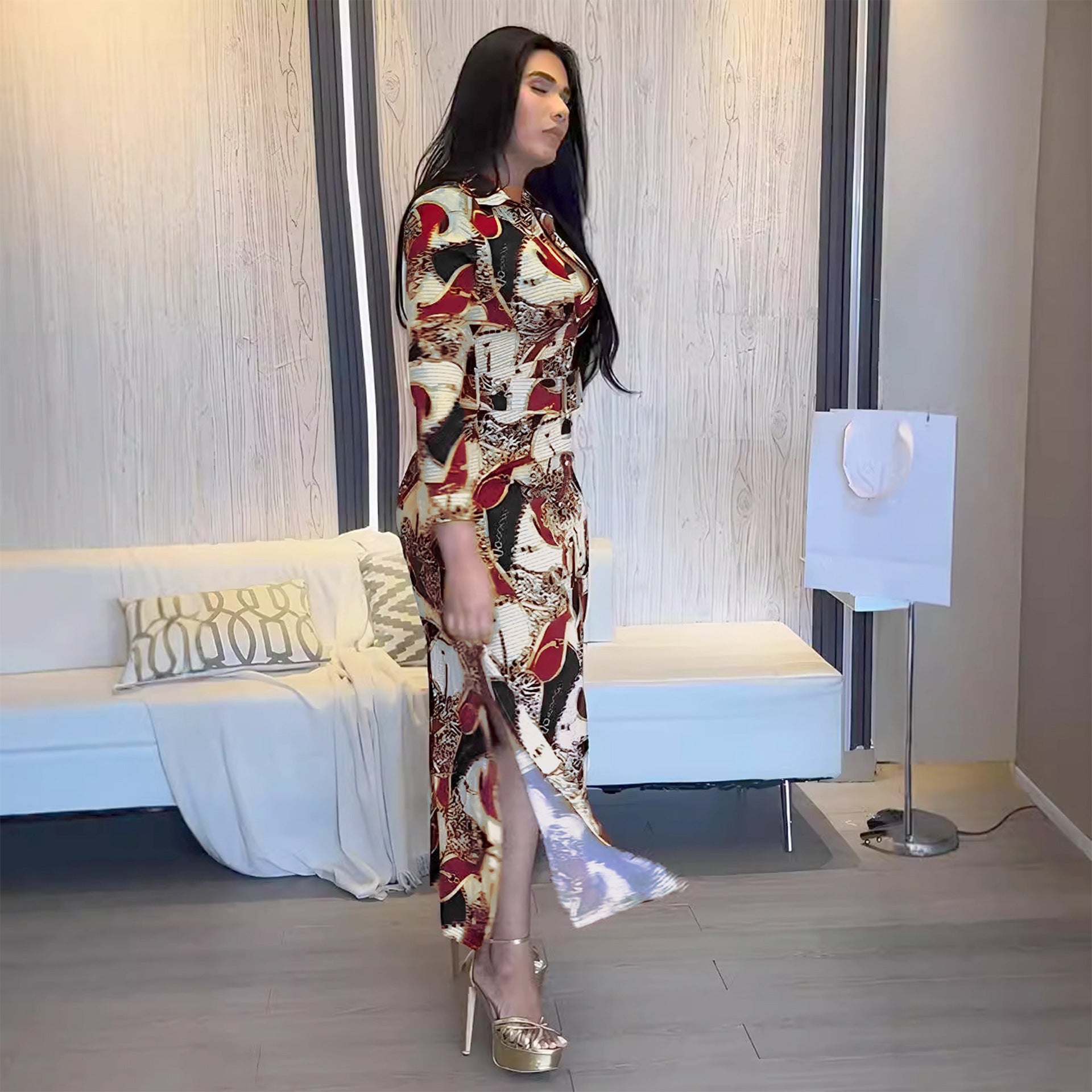 Women Printed Button-Style Side Slit Maxi Dress 3