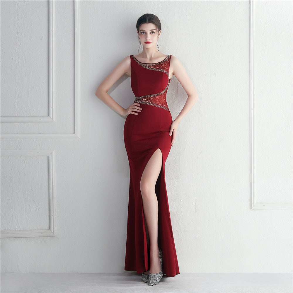 Beaded Mesh See-Through Bridesmaids Dinner Formal Long Evening Gown 14