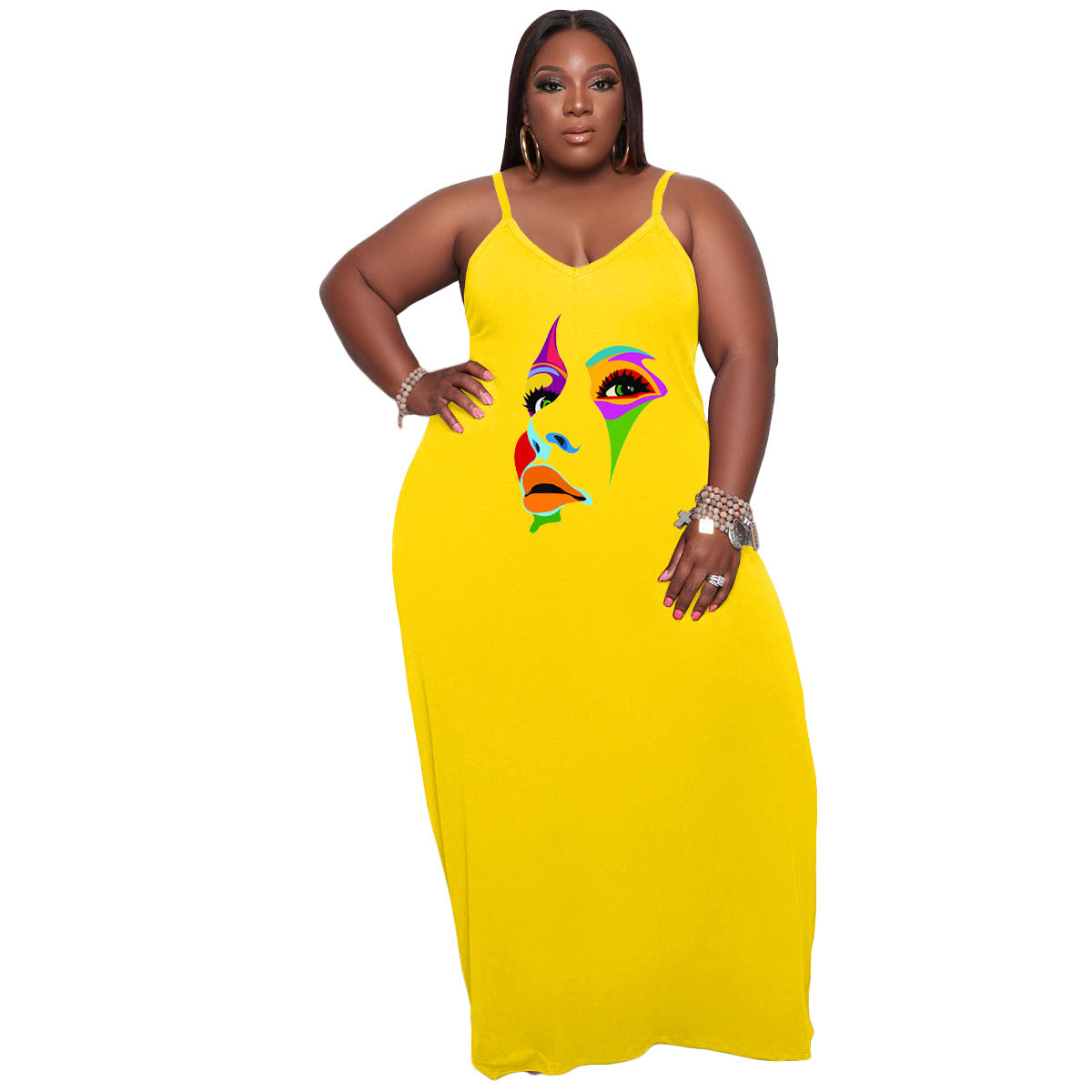 Plus Size Women'S Printed Straps Fashion Loose Dress 13