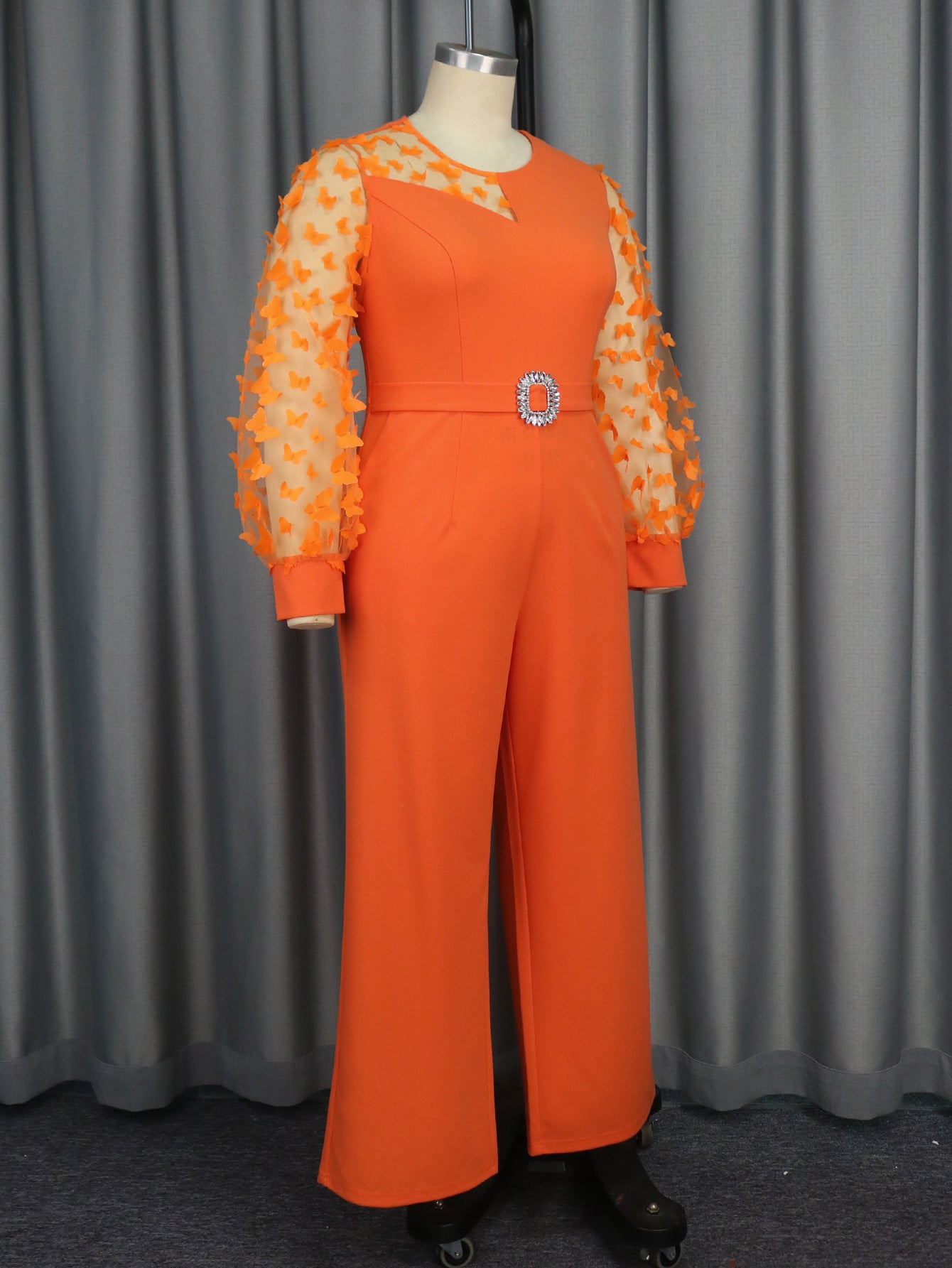 Women See-Through Lantern Sleeve Formal Party Jumpsuits 8