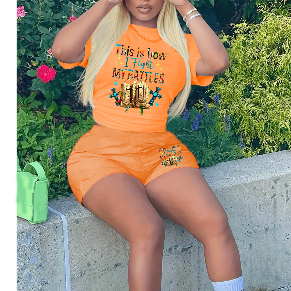 Women T-shirt shorts sports two-piece set 5